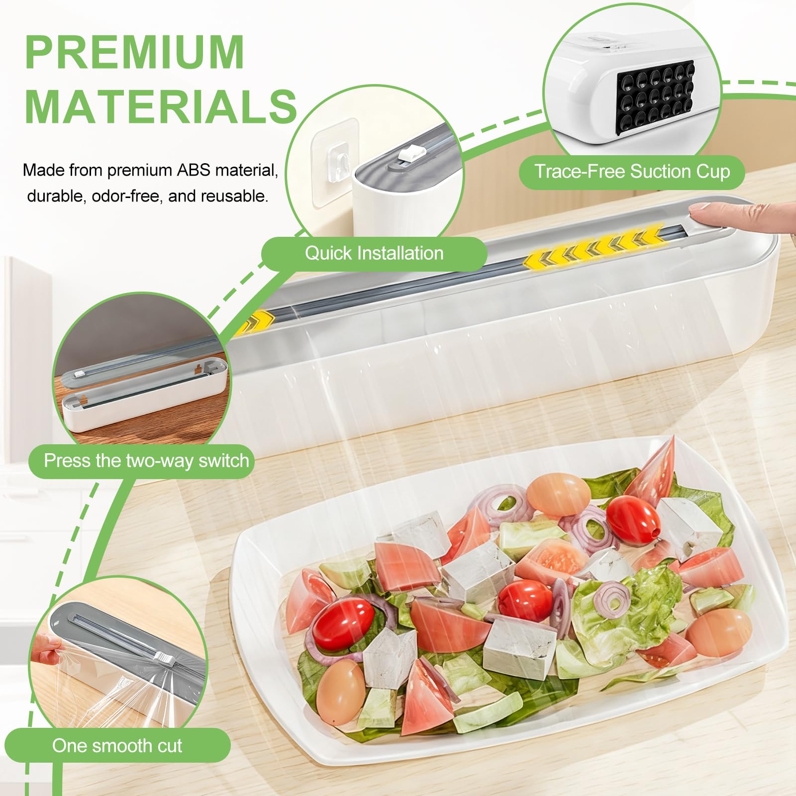 Distributeur Film Alimentaire avec Ventouse, Distributeur Papier Aluminium et Film, Boîte de Coupe Film Alimentaire, Découpe De Film Alimentaire Murale, Dévidoir Film Alimentaire pour Cuisine(Blanc)