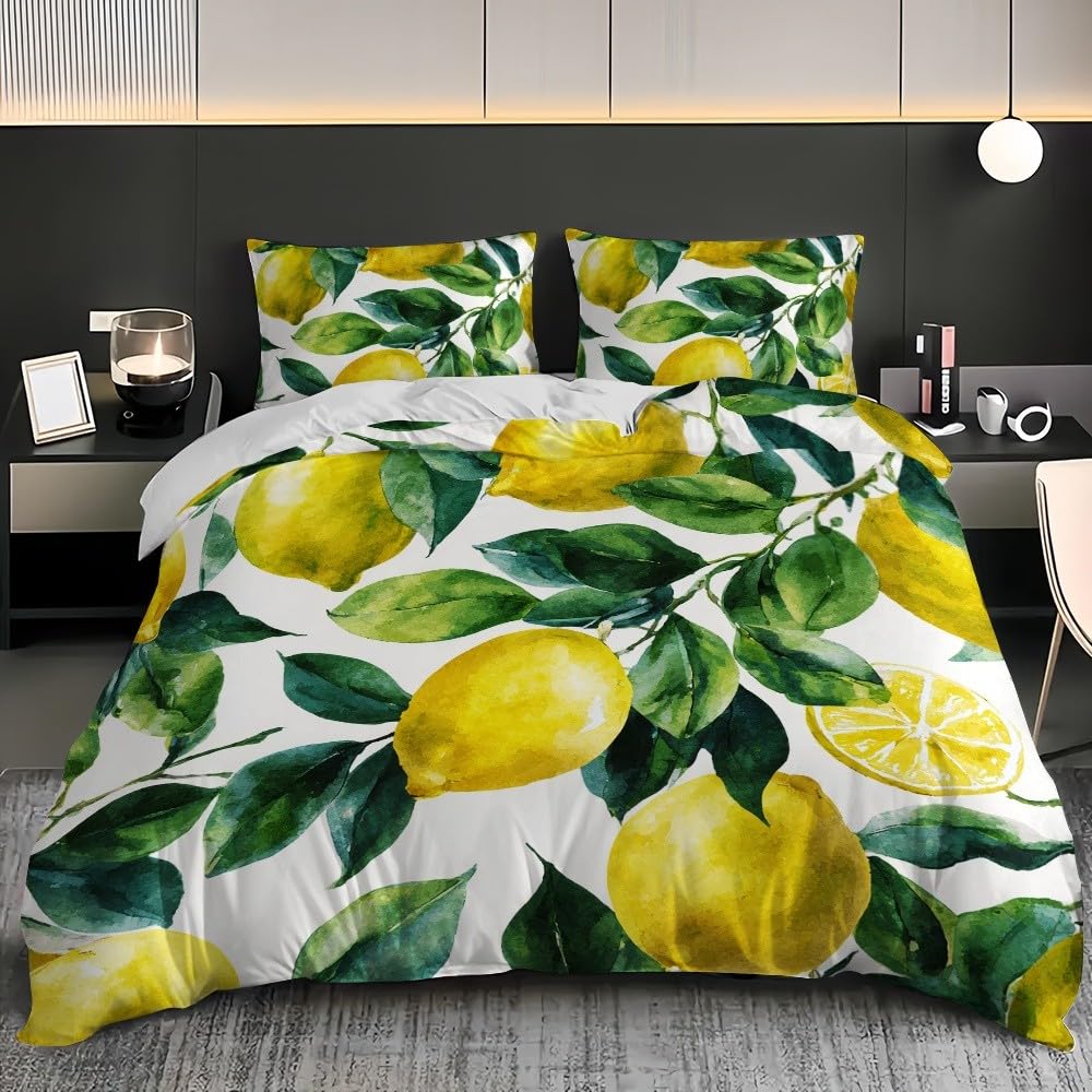 Cytryna w stylu akwarelowym poszewka na kołdrę 3 sztuki 150 x 220 cm łóżko 90 cm żółty zestaw poszewek na kołdrę i 2 x poszewki na poduszki 50 x 75 cm dla dziecka chłopca dorosłego pościel