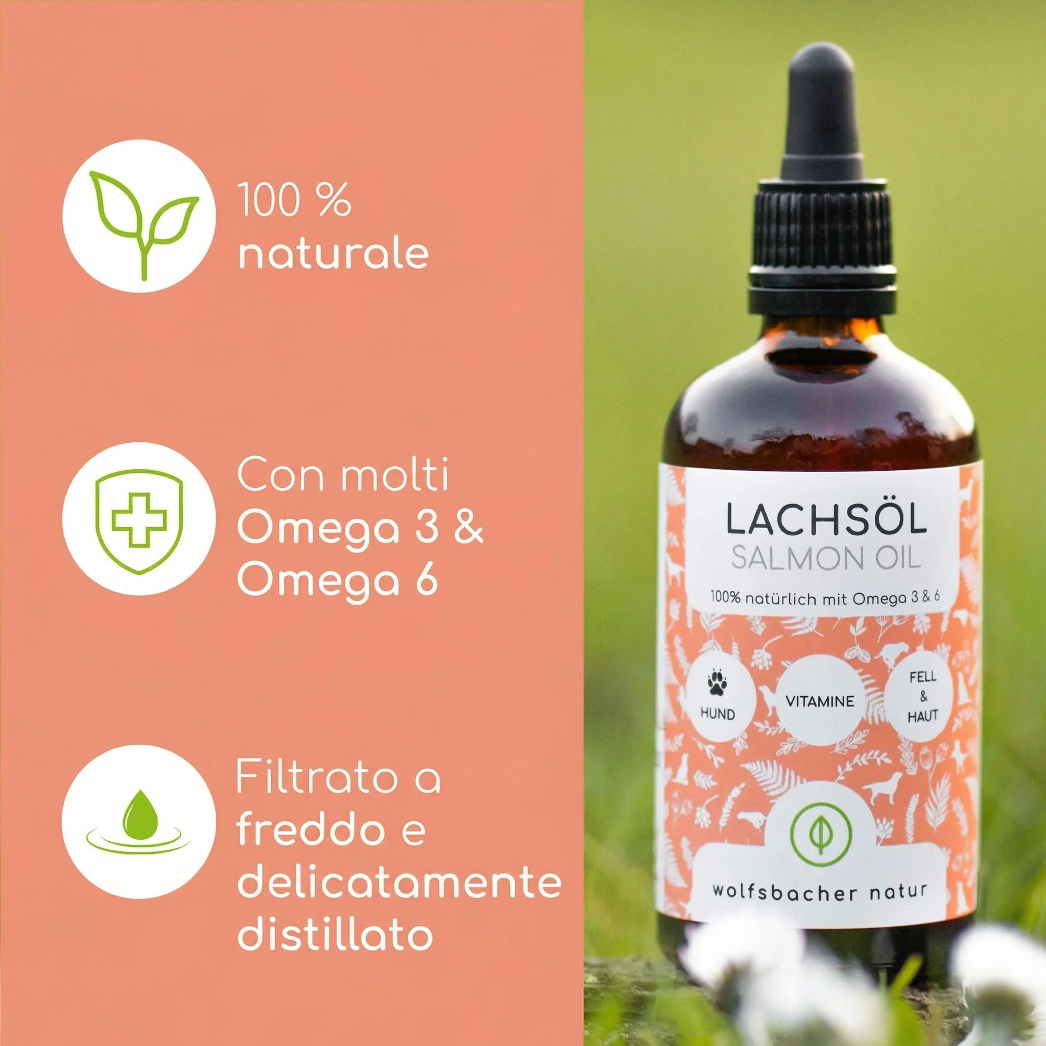 Olio di Salmone per Gatti con Omega 3 & 6 | 100ml Olio di Salmone Norvegese Naturale dall'Atlantico | Integratore Altamente Dosato per Gatti