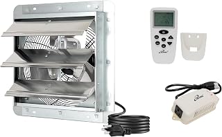 iLiving 12" Shutter Exhaust Fan with Wireless Smart Remote Controlled Thermostat and Humidity, Variable Speed Wall Mounted Attic Vent Fan, Chicken Coop Ventilation, 960 CFM, 1400 SQF Coverage Area