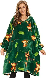 THREE POODLE Wearable Blanket Hoodie for Women, Oversized Sherpa Sweatshirt Blanket for Adults Men, Cozy Monkey Hooded Blankets, Gifts for Teen Girls Women Mom Sister