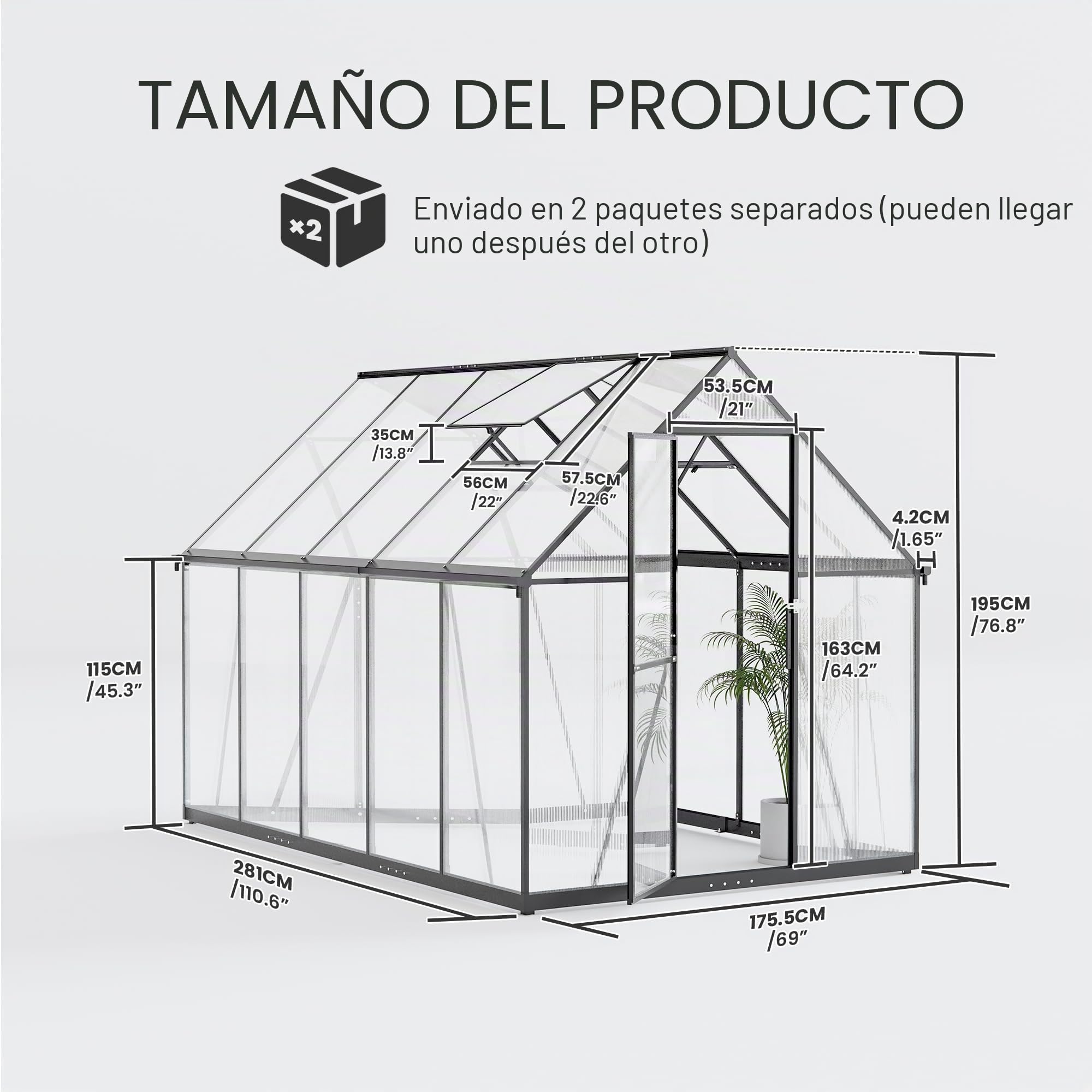 ALAULM Invernadero de Policarbonato de 6 x 10 pies, Gran Invernadero de Jardín Transitable con Puerta con Cerradura, Techo a Dos Aguas y Canalones de Lluvia de Doble Lado para Plantas, Patio, Jardín