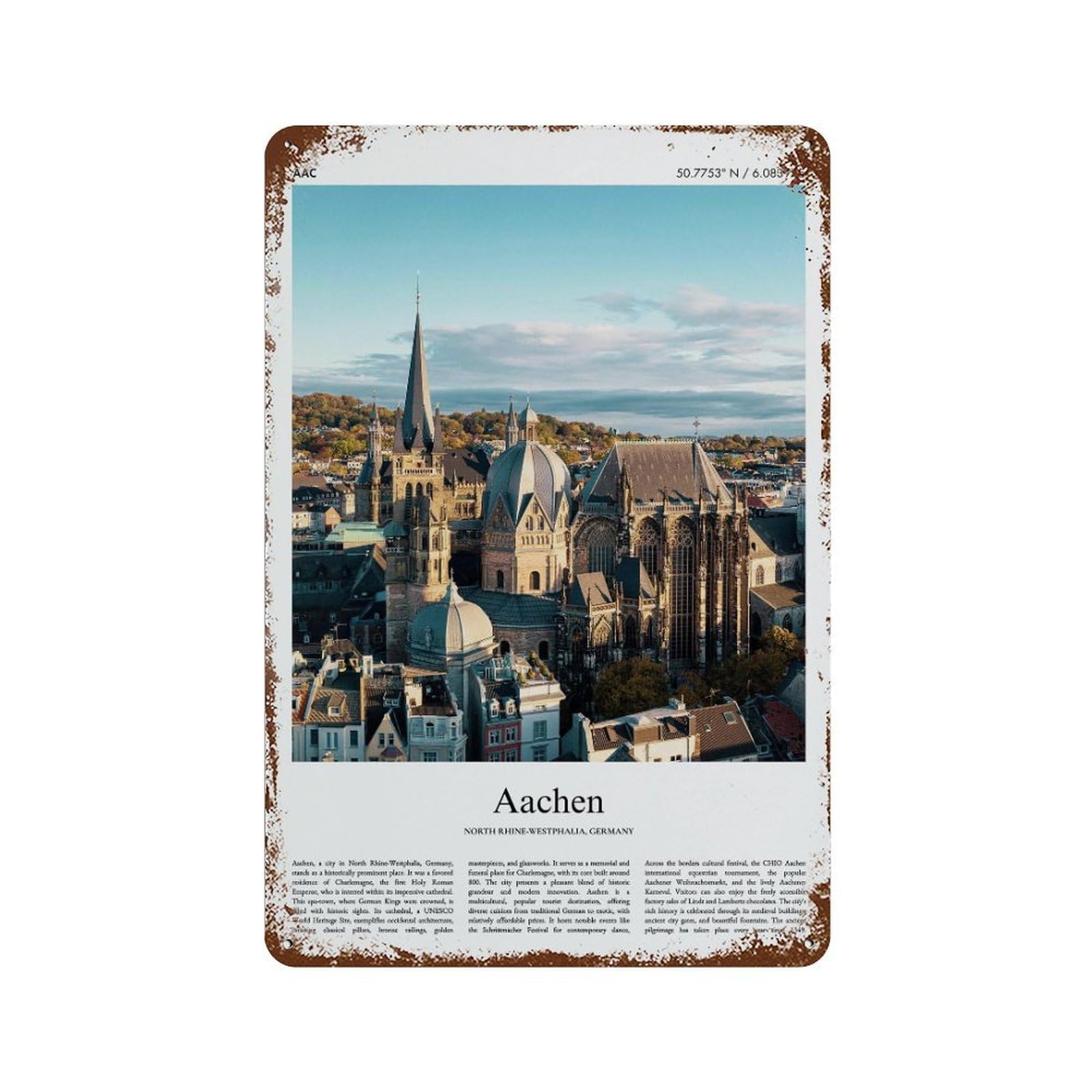 xiaoxiaoshen Aachen North Rhine-westphalia, Germany City Scenery Wall Decor Art Metal Tin Poster Modern Home Decor Art Home Bar Shop Decorations Vintage Sign 30x20cm