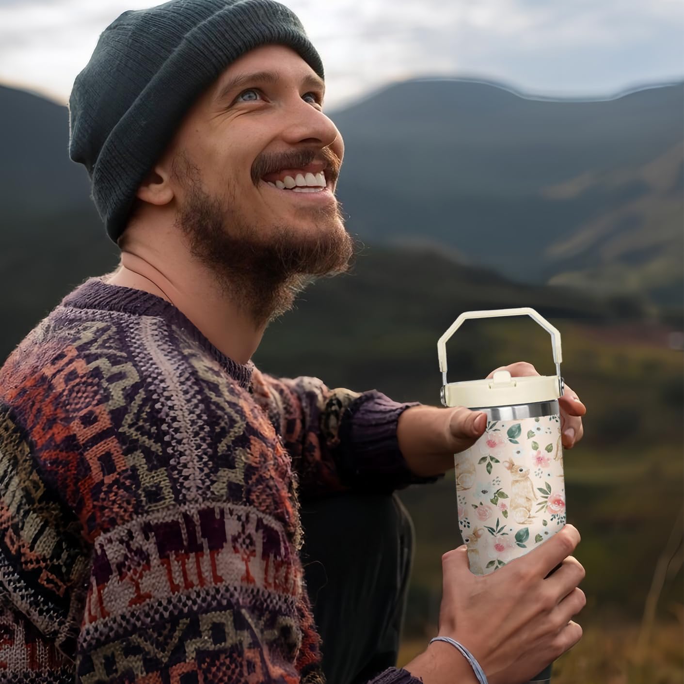 30 oz Easter Bunny Tumbler with Handle and Flip Straw, Rabbit Lovers Coffee Mug Water Bottle Stainless Steel Cup, Mothers Day Christmas Birthday Gifts for Women - Image 7