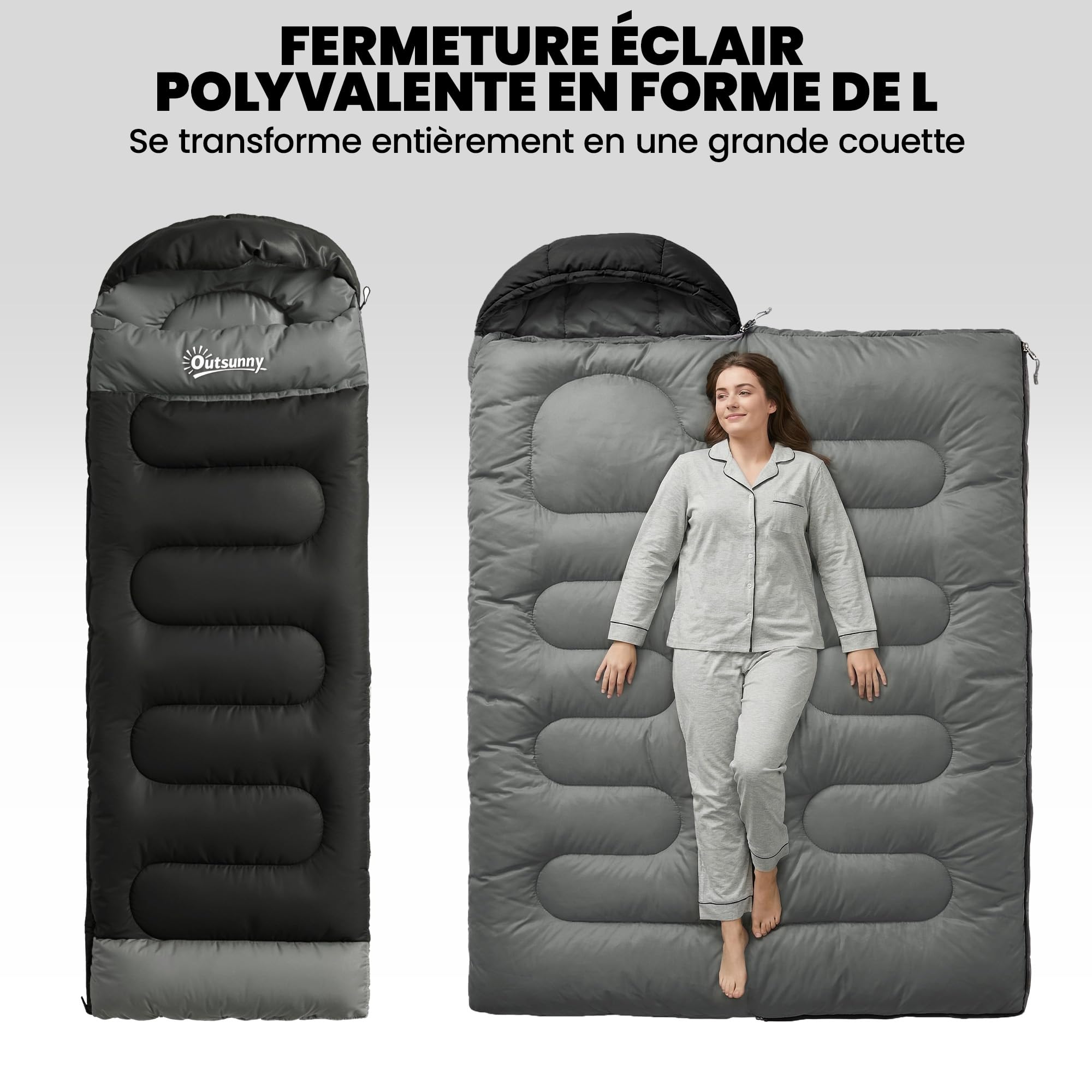 Outsunny Saco de Dormir Compacto para Adultos 3 Estaciones Negro