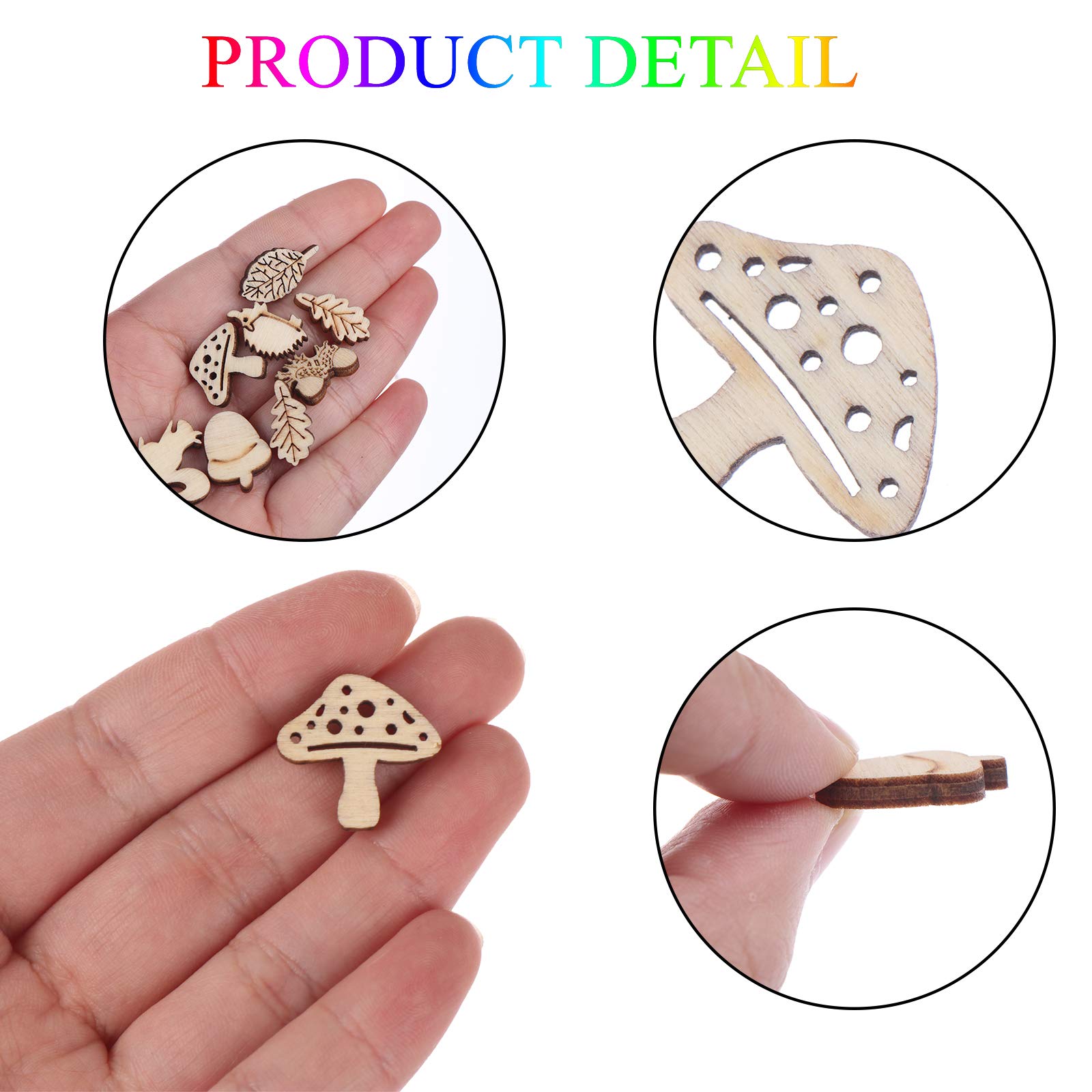 100 Embellissements Bois Motifs Naturels - Feuilles, Champignons, écureuils Pour Scrapbooking Et DIY
