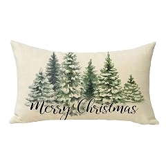 Fjfz Merry Christmas Tree Lumbar Decorative Throw Pillow Cover 12 x 20 Rectangular Xmas Pine Trees Outdoor Home