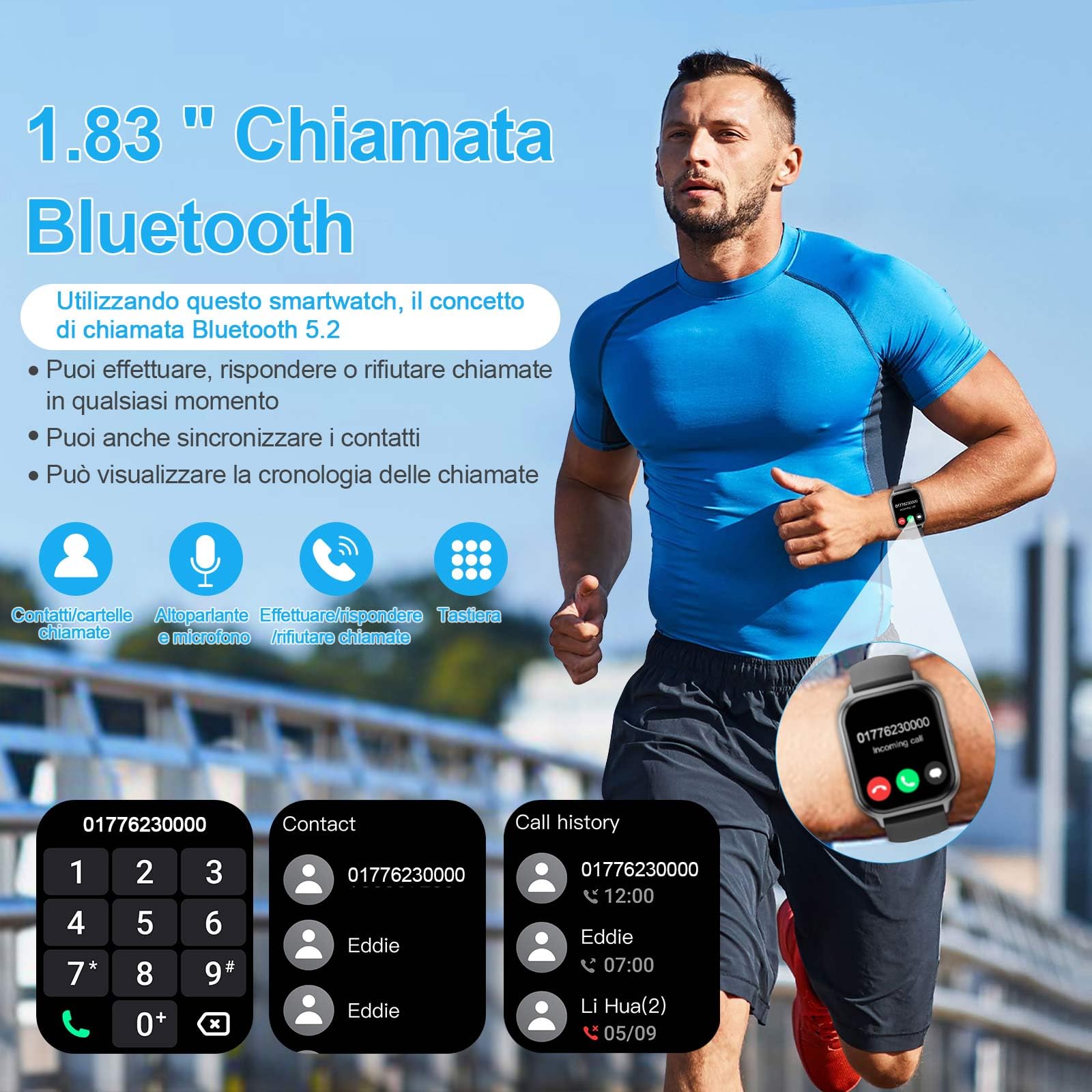 Smartwatch Uomo Donna con Effettua o Risposta Chiamate,1.85" smartwatch che risponde ai messaggi, Impermeabile IP68, Smart Watch con Monitoraggio del SpO2/Sonno/Contapassi per IOS/Android (Nero A)