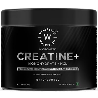 Wellbeing Nutrition 100% Pure Micronised Creatine Powder Monohydrate + HCL | Taurine | For Muscle Strength & Recovery, M