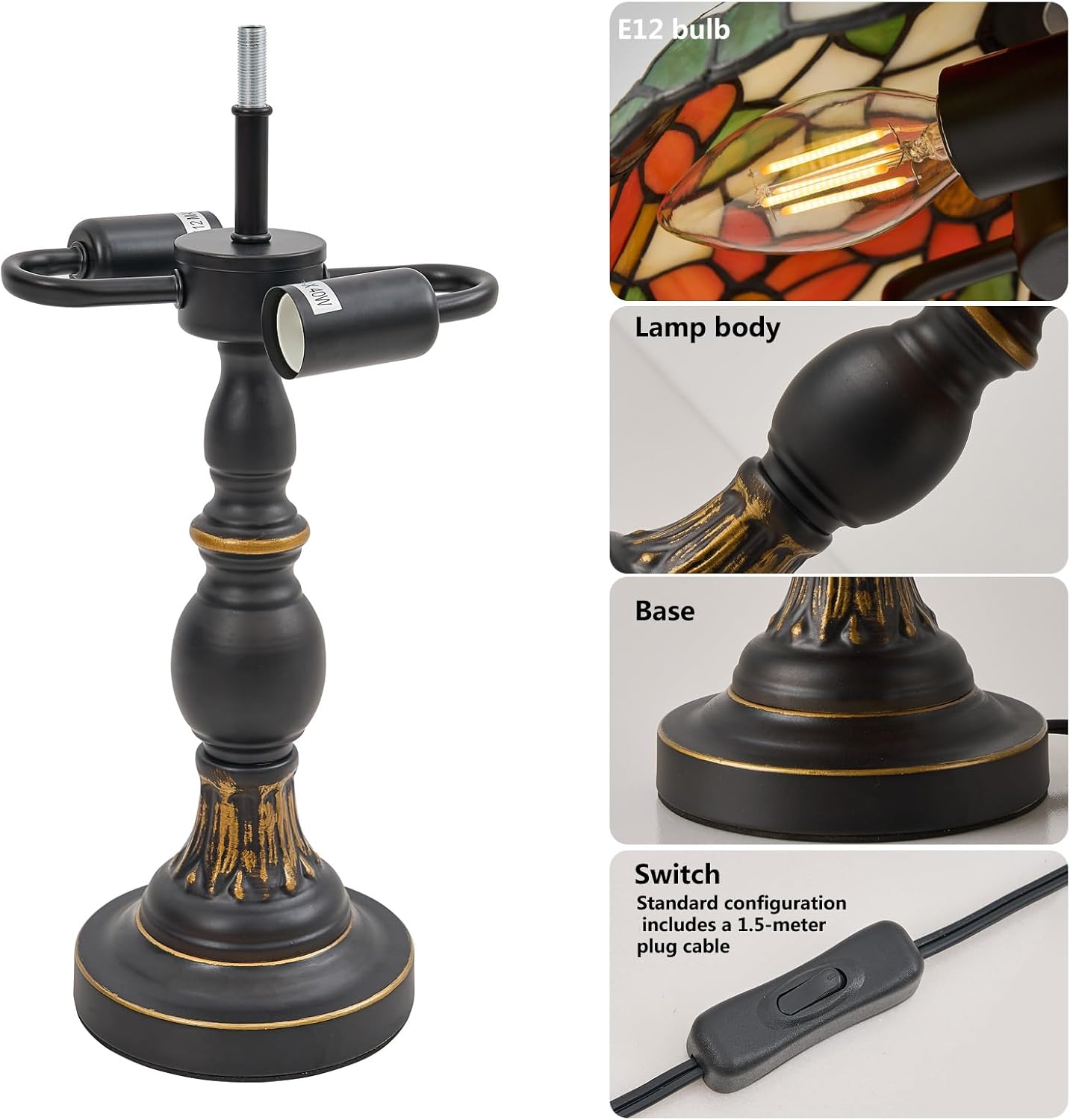 Tiffany Style Table Lamp, Stained Glass Table Light,Art Craft Antique Decor Lamp for Bedside Nightstand Bedroom Living Room Home Office ect