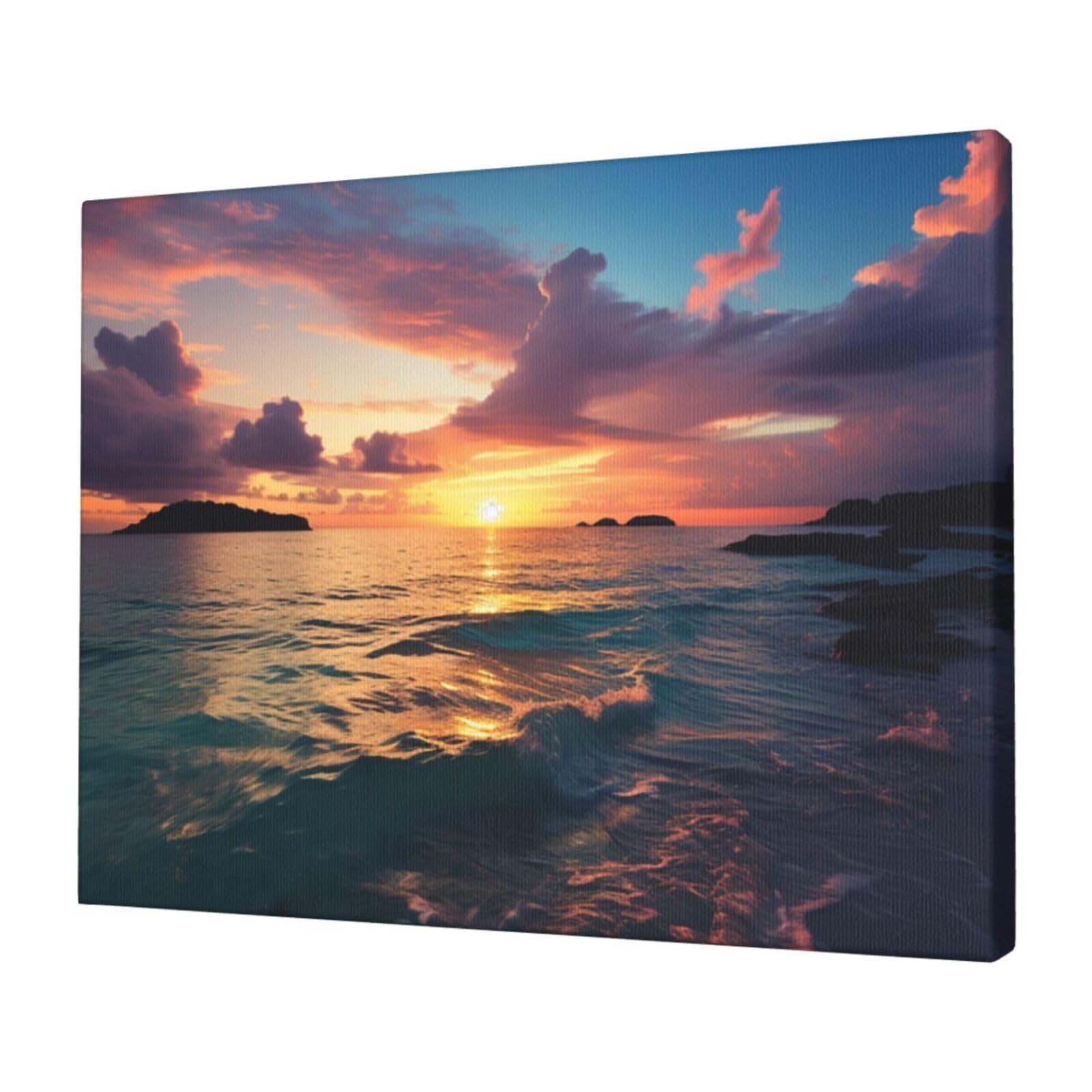 FodPand Canvas Wall Art for Living Room Wall Decor 12"x16" Modern Artwork Painting Pictures Hanging Canvas Prints Ocean And Sunset Aesthetic Wall Art for Bedroom Bathroom Office Wallart Decor