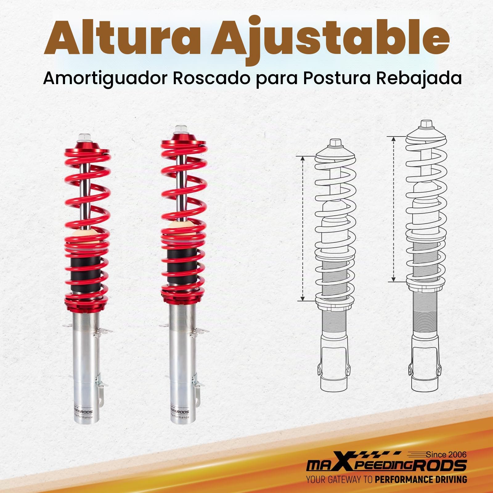 maXpeedingrods 4x Coilover Ajustable, Amortiguador para VW Golf Mk4 para Seat Leon, Suspensión Roscada Regulable en Altura