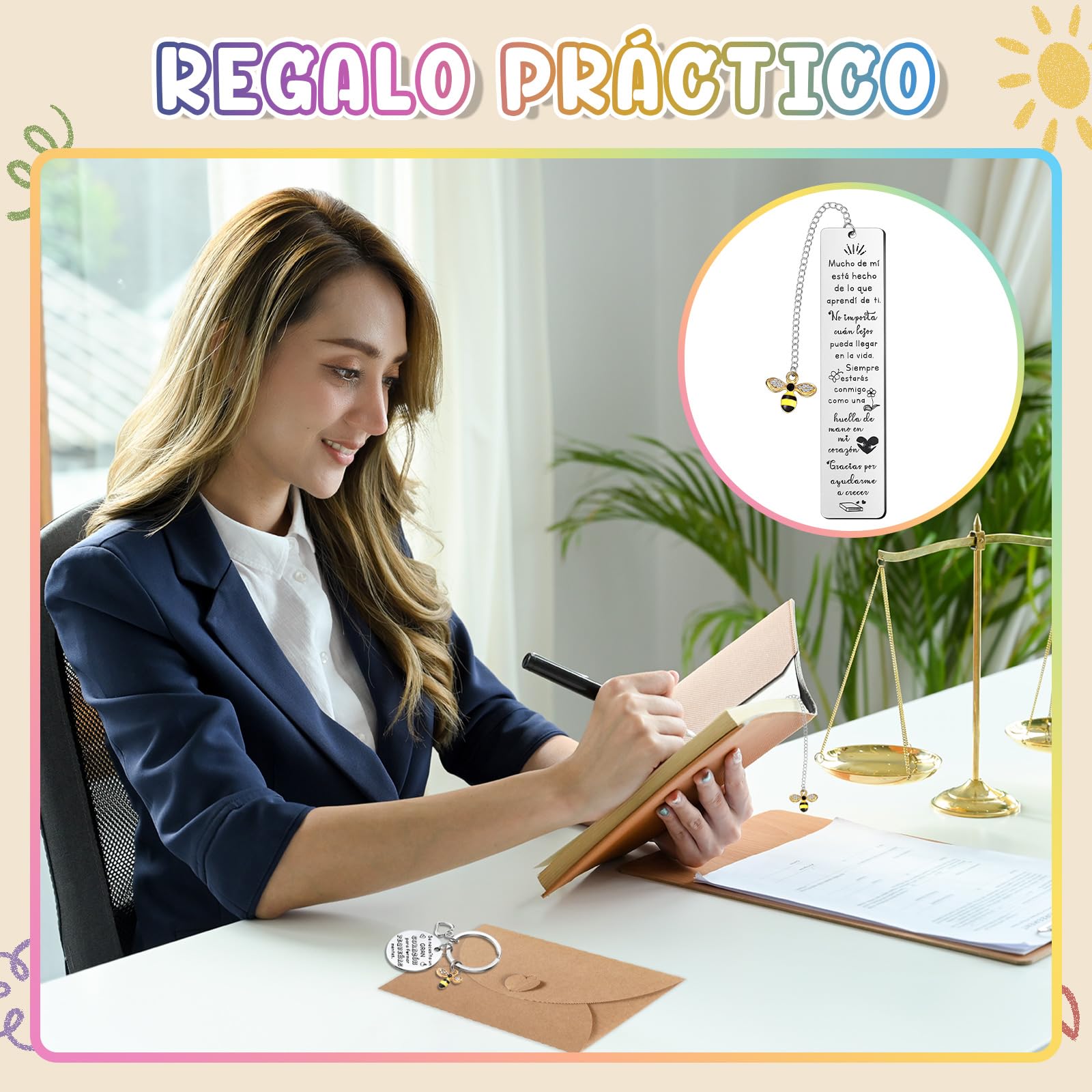 Weewooday 4 Piezas Set de Regalos de Agradecimiento para Maestro Marcapáginas Llavero de Profesor Grabado Tarjeta con Sobre Gracias por Ayudarme a Crecer para Día del Maestro Graduación(Abeja)