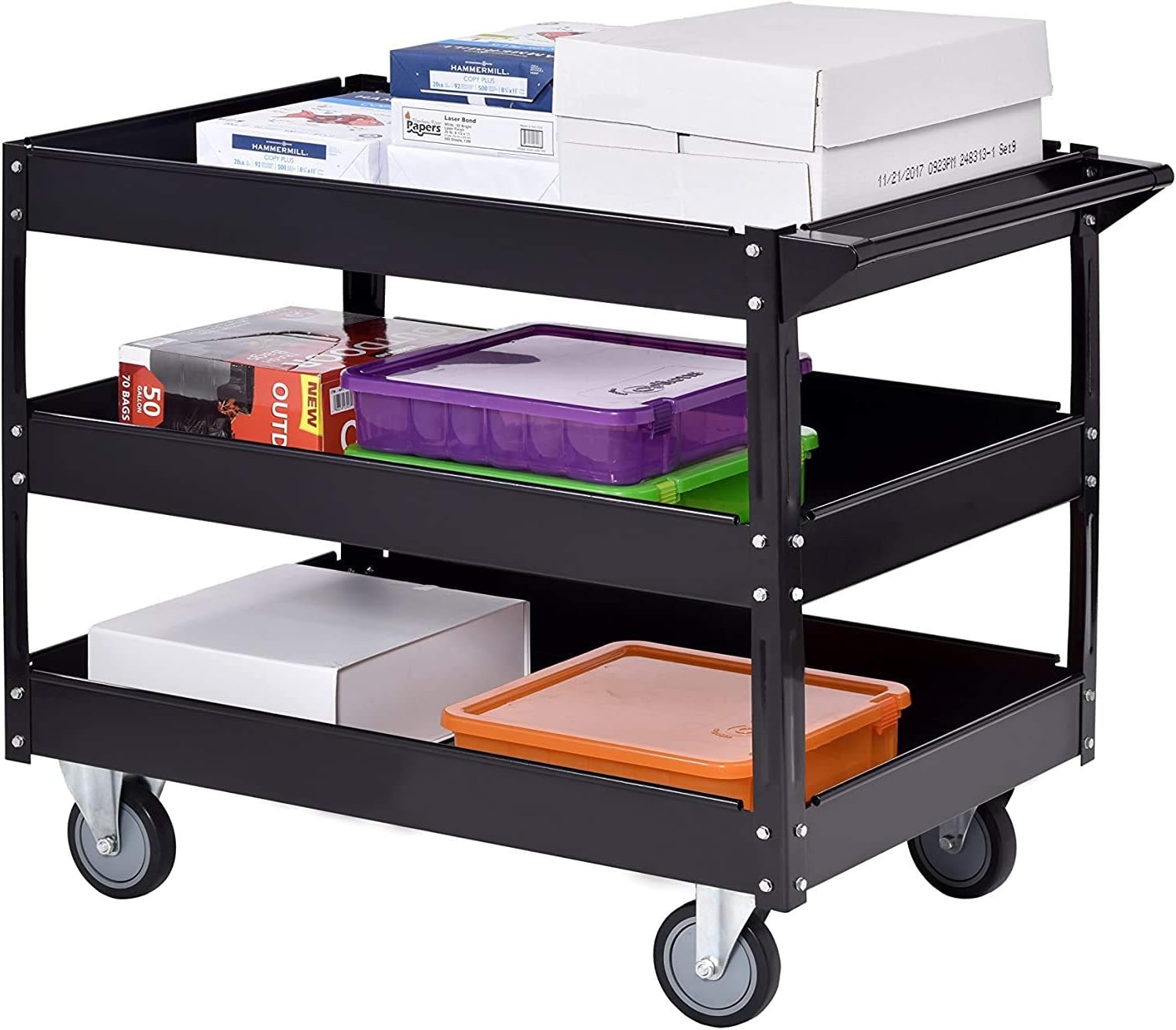 Muscle Carts SC4025-3BLK Steel Industrial Commercial Service Cart with Swivel Casters, 40"D x 25"W 32"H, 330 Pound Capacity, Black (2) : Industrial & Scientific