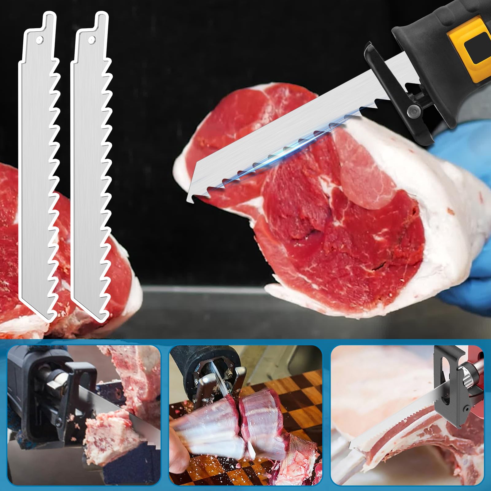 Lot de 5 lames de scie à os, 152 mm, en acier inoxydable, pour os et viande, pour couper le bœuf, la viande congelée, les os