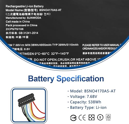 Miniatura 2 de ANTIEE BSNO4170A5-AT 5B10L68713 - Batería para portátil Lenovo Ideapad Miix 510-12ISK 80U1 510-12IKB 80XE 520-12IKB 20M3 20M4 81CG, Miix 5 pro