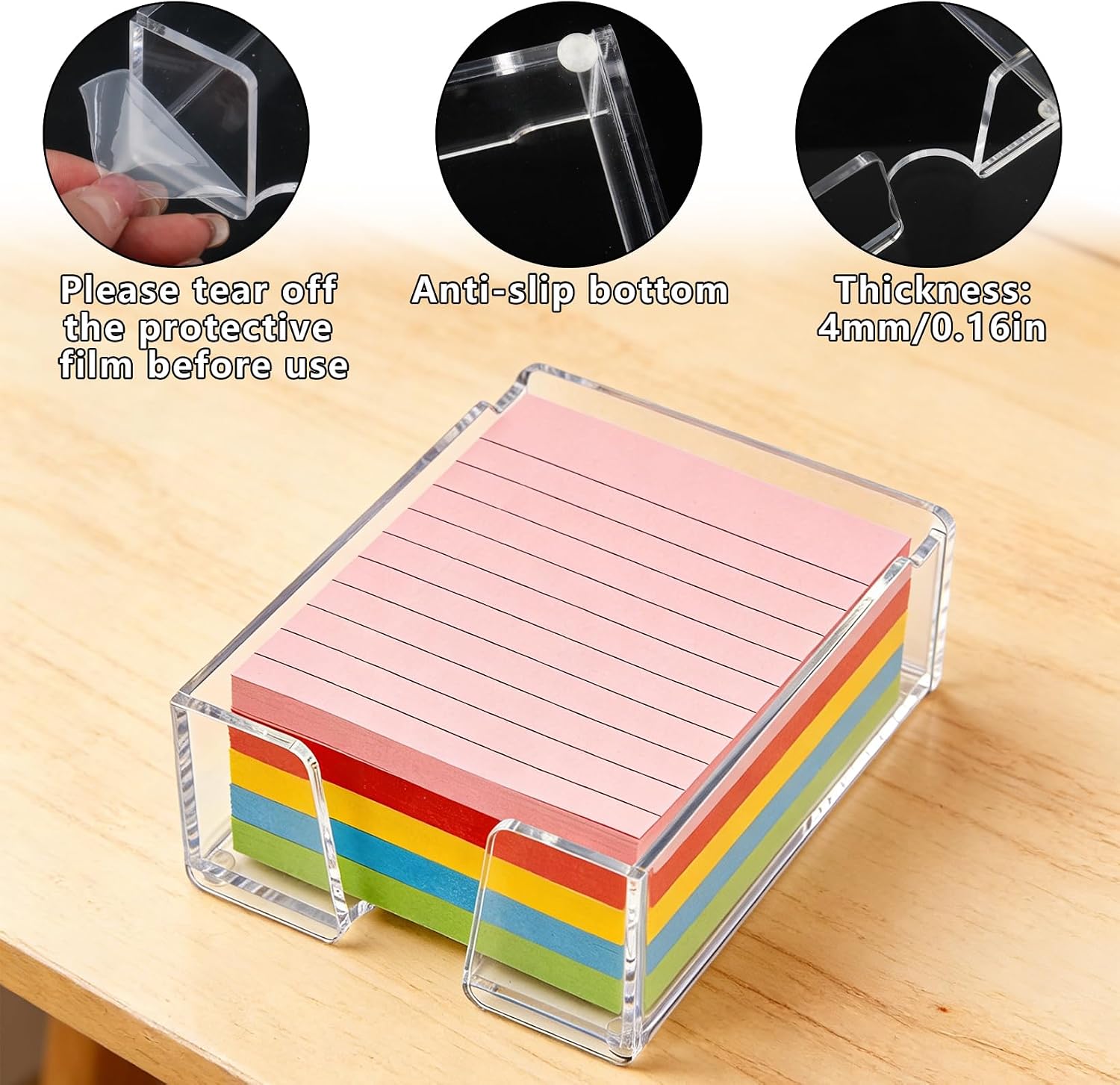 Acrylic Sticky Note Holder with Pen Slot Clear Sticky Note Dispenser for 4x6 Inch Notes Post It Holder for Desk Organizer School Home Office Supplies