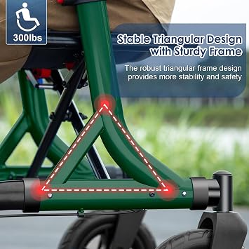 MAXWALK Walkers for Seniors, Foldable Rollator with Seat, Height Adjustable | 10 All-Terrain Rubber Wheels, Aluminum Frame, Backrest, Built-in Brake Cable & Cup Holder, Foldable Elderly Walking Aid