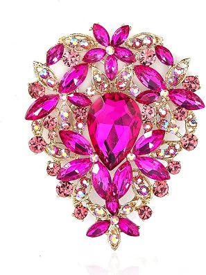 YOQUCOL Vintage Austrian Crystal Rhinestone Leaf Shape Big Large Brooch Pin For Women Golden Tone