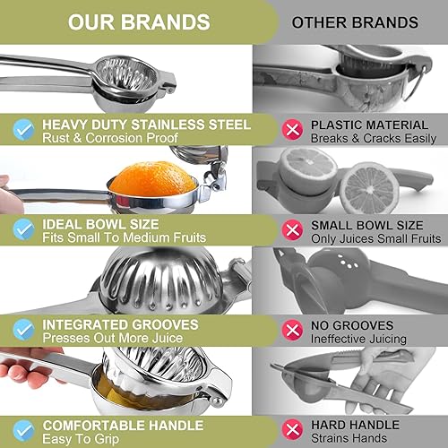 Miniatura 4 de Exprimidor de limón, exprimidor manual de cítricos de acero inoxidable, prensador manual de metal resistente, resistente al óxido y duradero, con