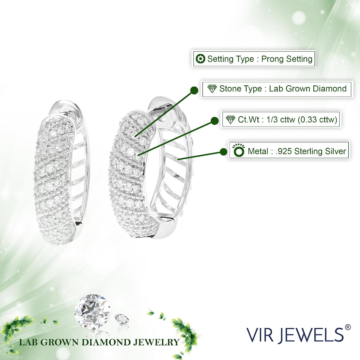 Vir Jewels 1/3 cttw Lab Grown Diamond Hoops Earrings in Sterling Silver With Hidden Post image 4