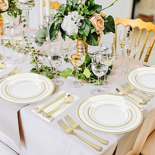 Miniatura 10 de 100 platos de plástico plateado, platos desechables de postre de 7.5 pulgadas con borde plateado, platos de plástico desechables resistentes para