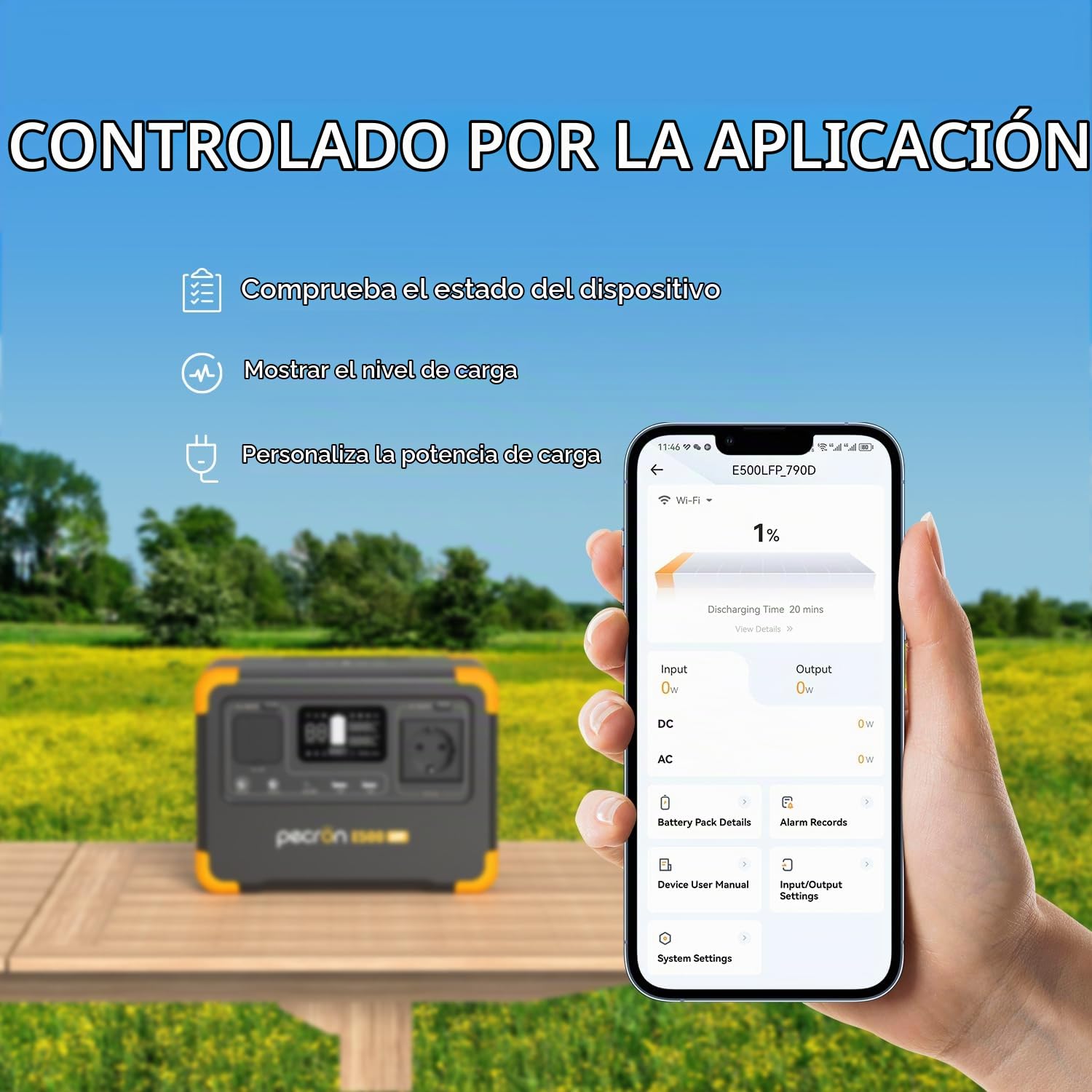 Estación de energía portátil PECRON E500LFP, Generador solar 600W/576Wh, Batería de respaldo LiFePO4, Carga rápida para uso doméstico, autocaravana, camping, CPAP, emergencias