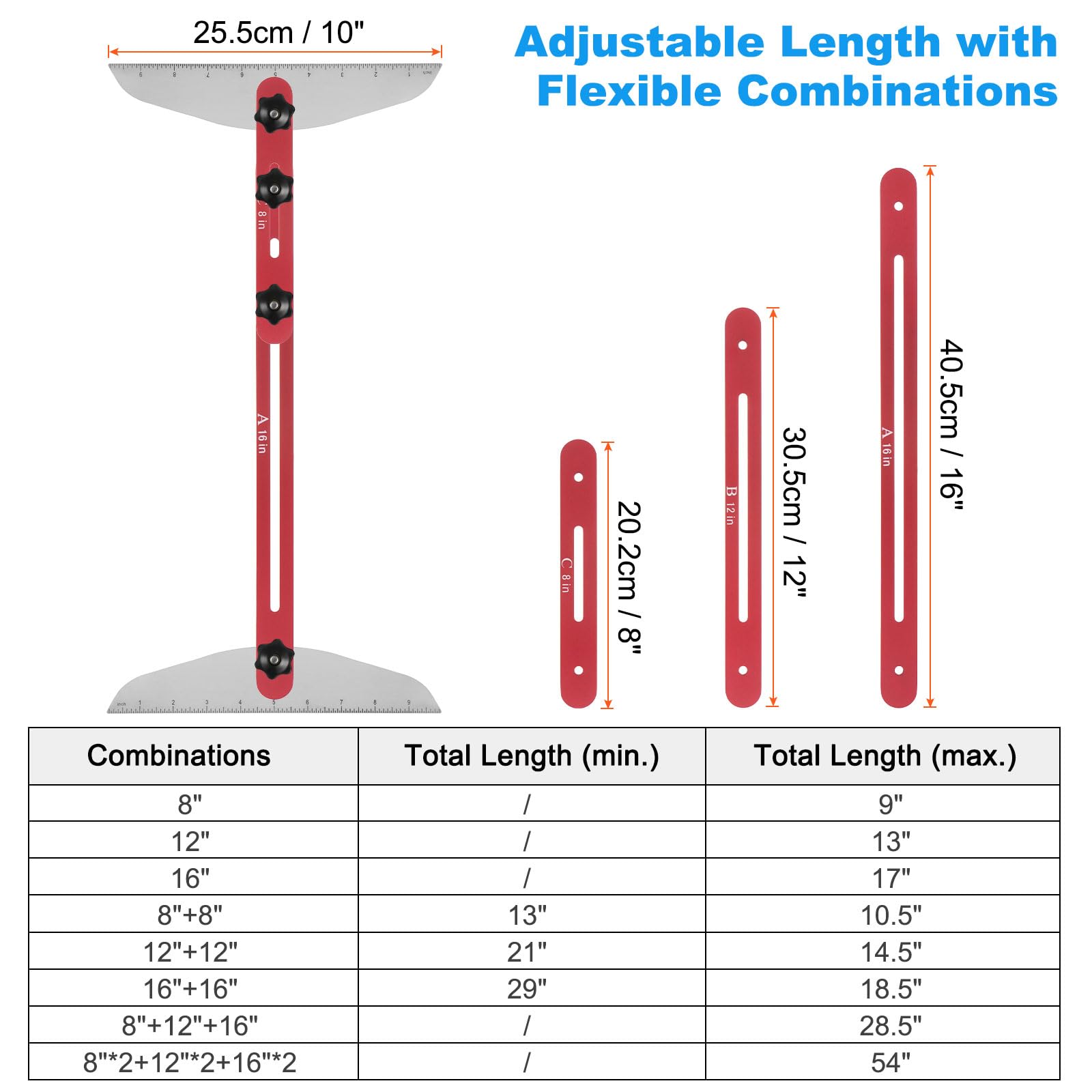 sourcing map Outil de mesure d'escalier - 22,4 cm - Longueur réglable - Appareil pour marches d'escalier - Convient pour les escaliers, les tubes montants et les cloisons de séparation - Rouge