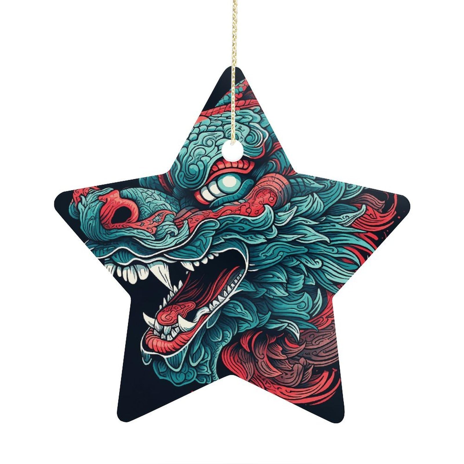 Fodpand Women's Style Dragon Head Pattern Ornament With String, Keepsake Hanging Decorations,Ceramic Ornaments For Men Indoor Home Holiday Party Gifts