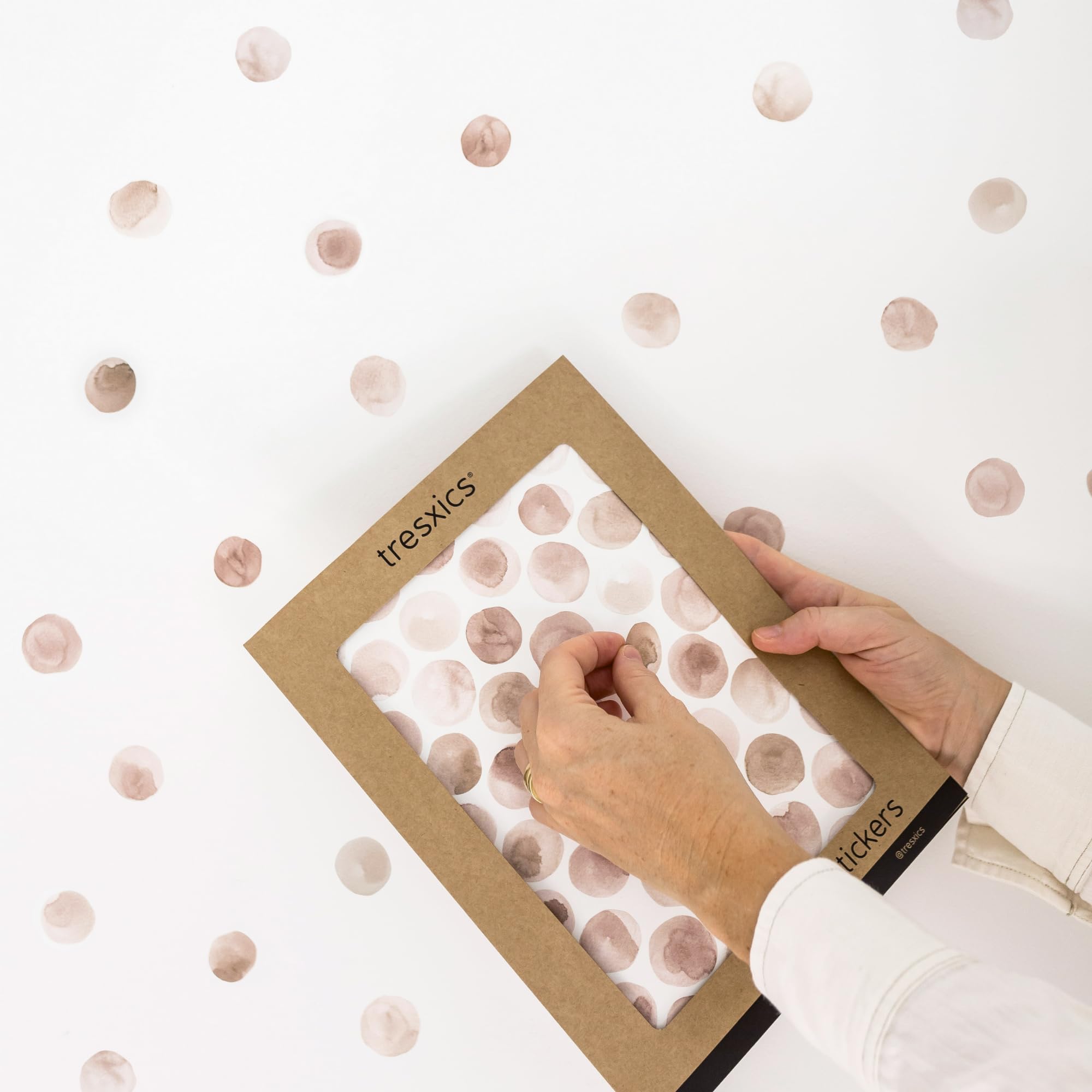 Pegatinas Pared Decorativas | Vinilo Adhesivo Pared Topos Acuarela | Efecto Papel Pintado | Detalle Decorativo | 50 piezas | TRESXICS (Marrón)