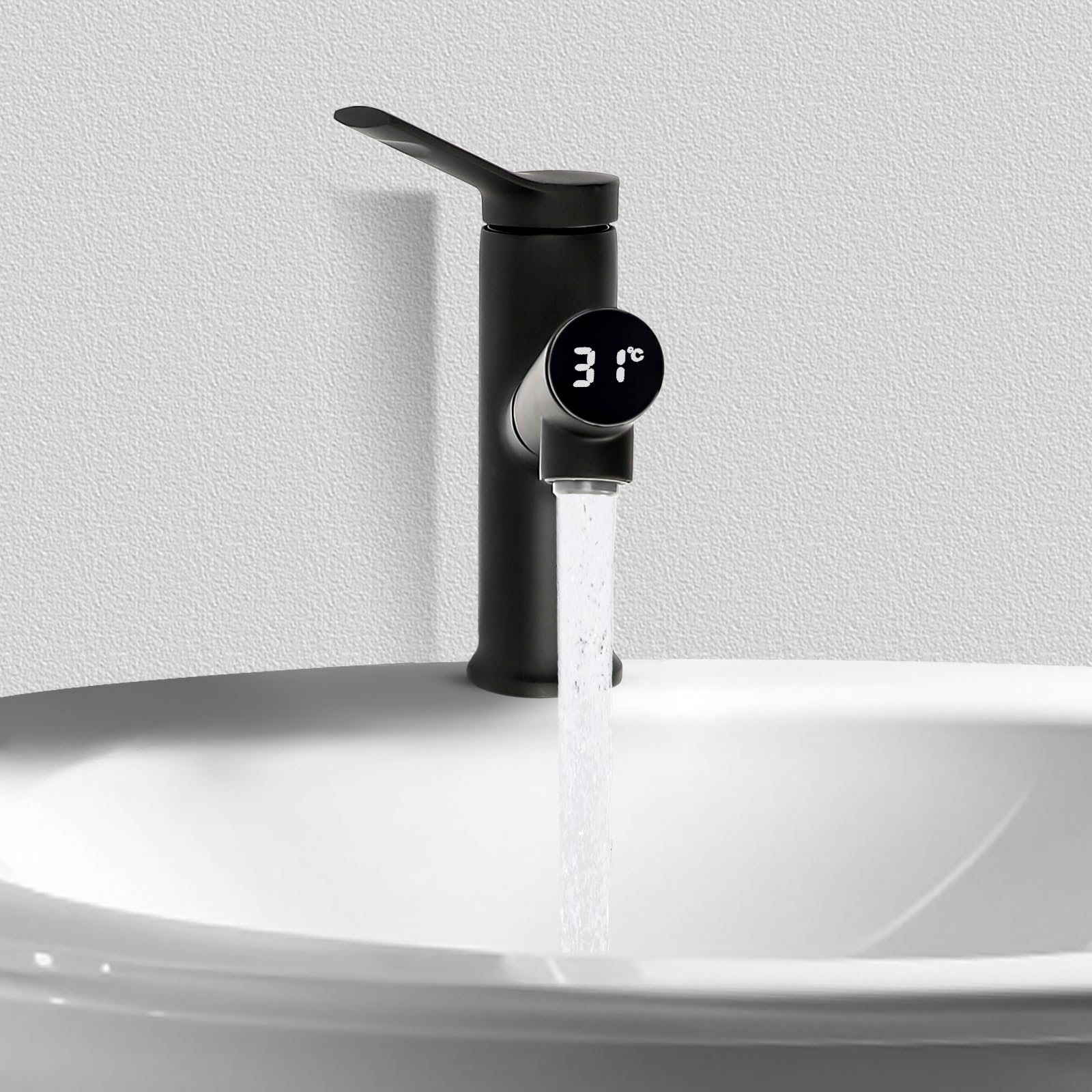 Grifo extensible con indicador de temperatura LED de latón, cartucho cerámico G1/2, monomando para agua fría y caliente, antigoteo para baño, lavabo, cocina, hotel, oficina (negro)