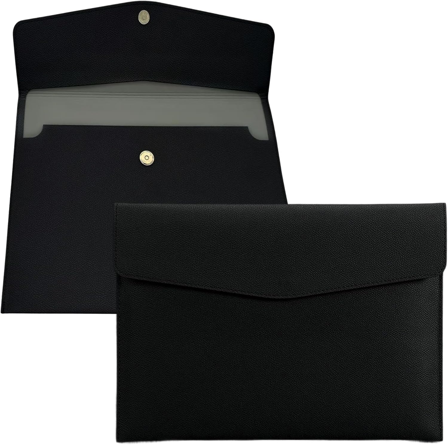 PU Leather Document Bag A4 Waterproof Briefcase with Press Stud Multifunctional Organiser for Office School and Travel Document Folder for Men and Women Black