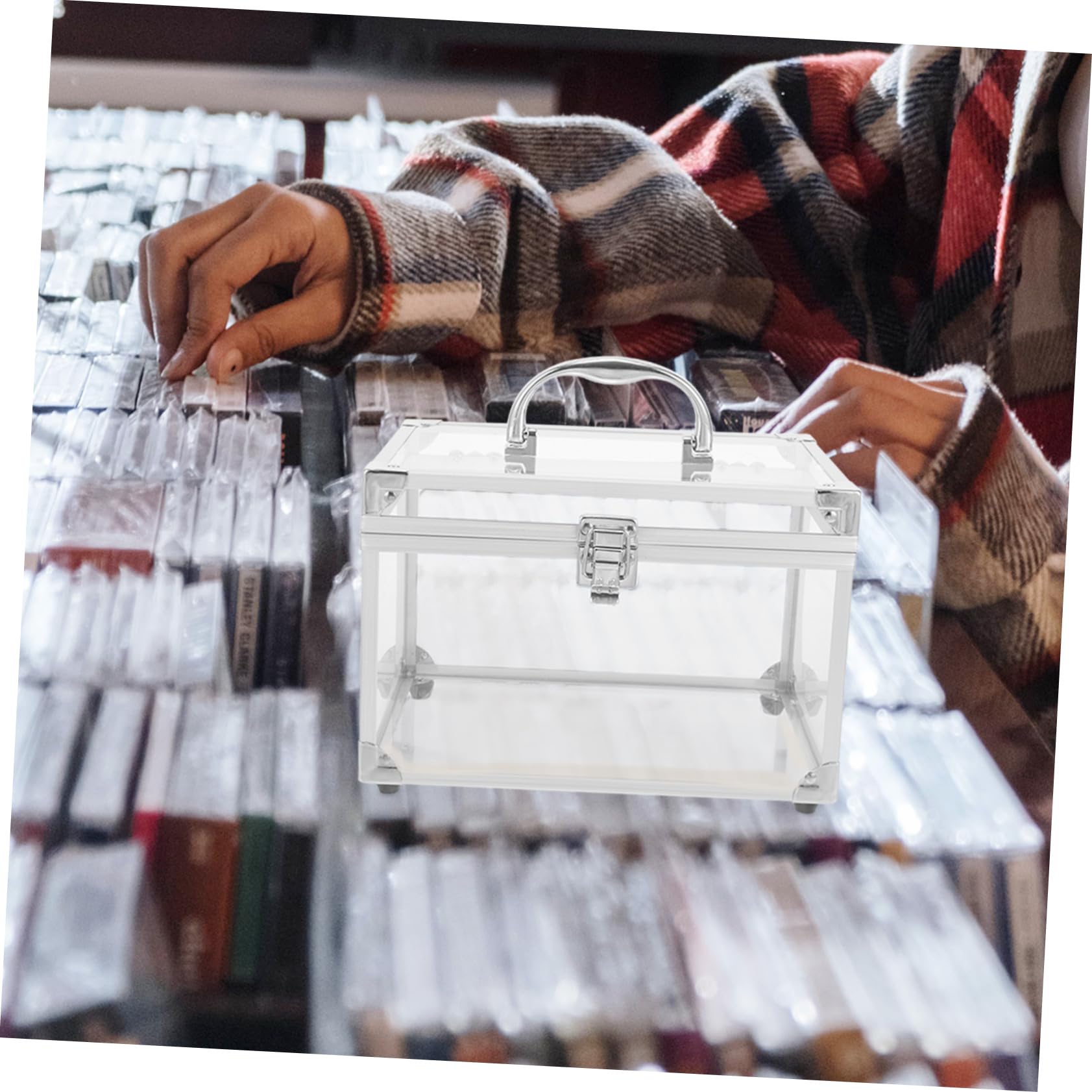 SHINEOFI Scatola Porta CD e Dvd in Acrilico Trasparente Argento, Organizer Portatile con Manico per Facile Identificazione e Grande Capacità, Custodia per Dischi e Album