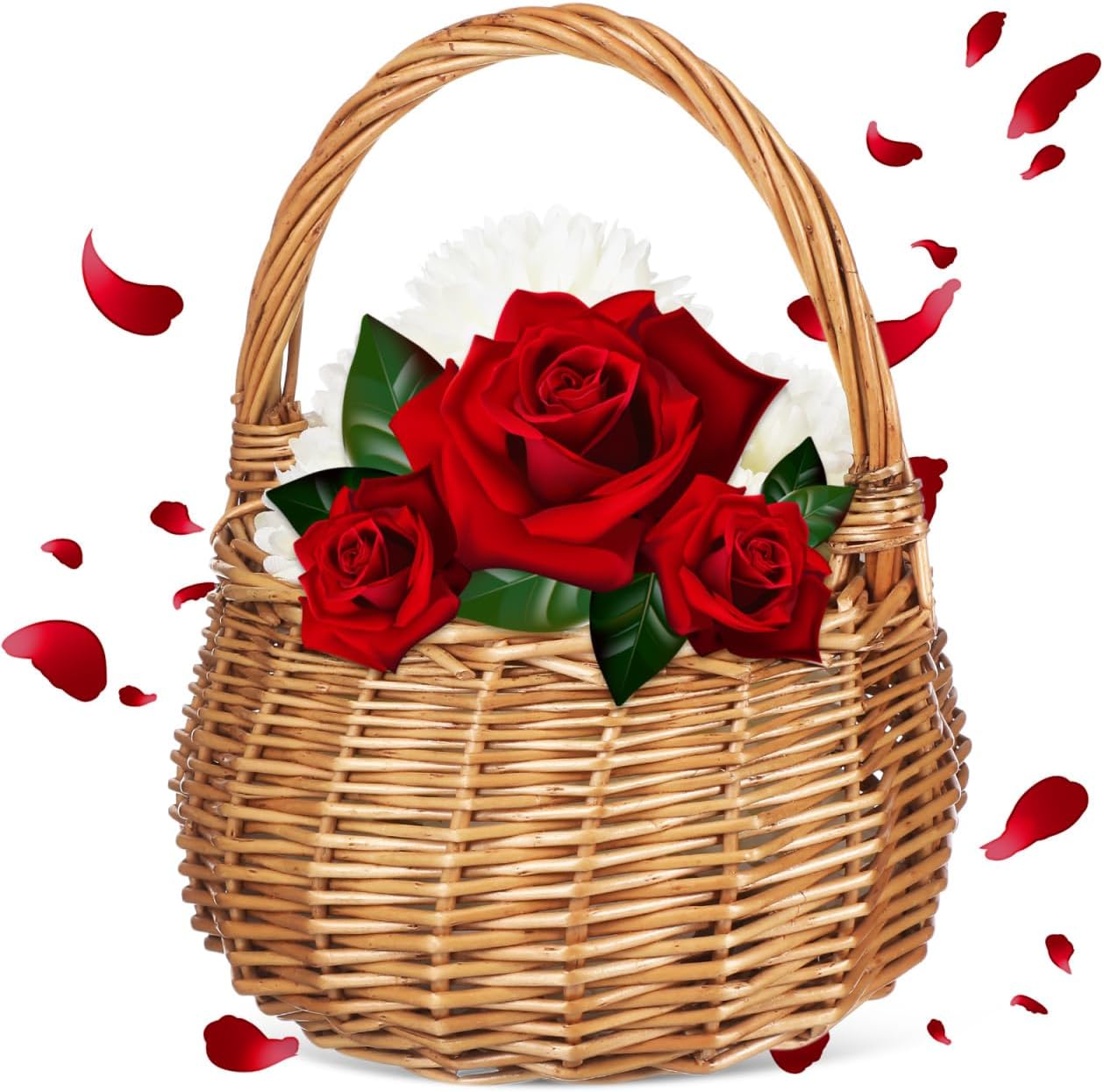 MAGICLULU Wicker Flower Basket with Handle Small Willow Woven Wedding Girl Basket for Candy Picnic Petals Rattan Storage Bin for Home Garden Decor, 8.66 x 6.10In, Light Brown