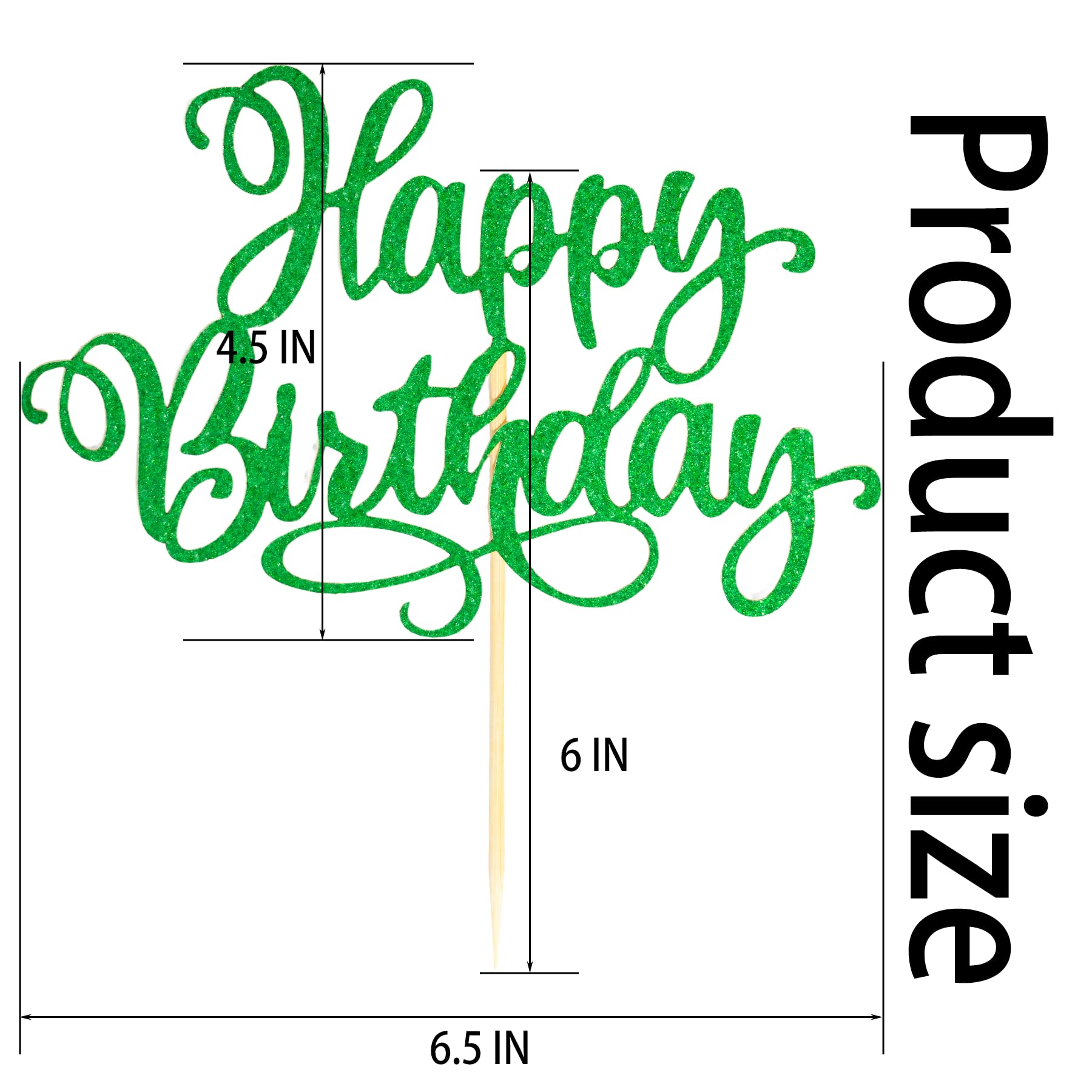 9 Inch Glitter 'Happy Birthday' Cake Topper Pick - Hunter Green, Bamboo Stick, For Anniversary & Party Decor