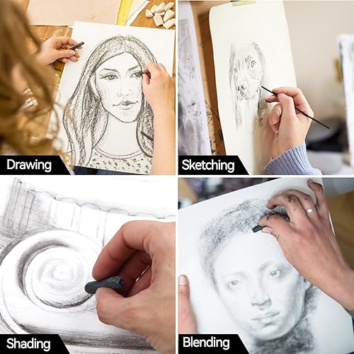 Miniatura 4 de PANDAFLY Palitos de carbón de sauce, suave, carbón de vid negro para artistas, principiantes, estudiantes, ideal para bocetos, dibujos, sombreado y