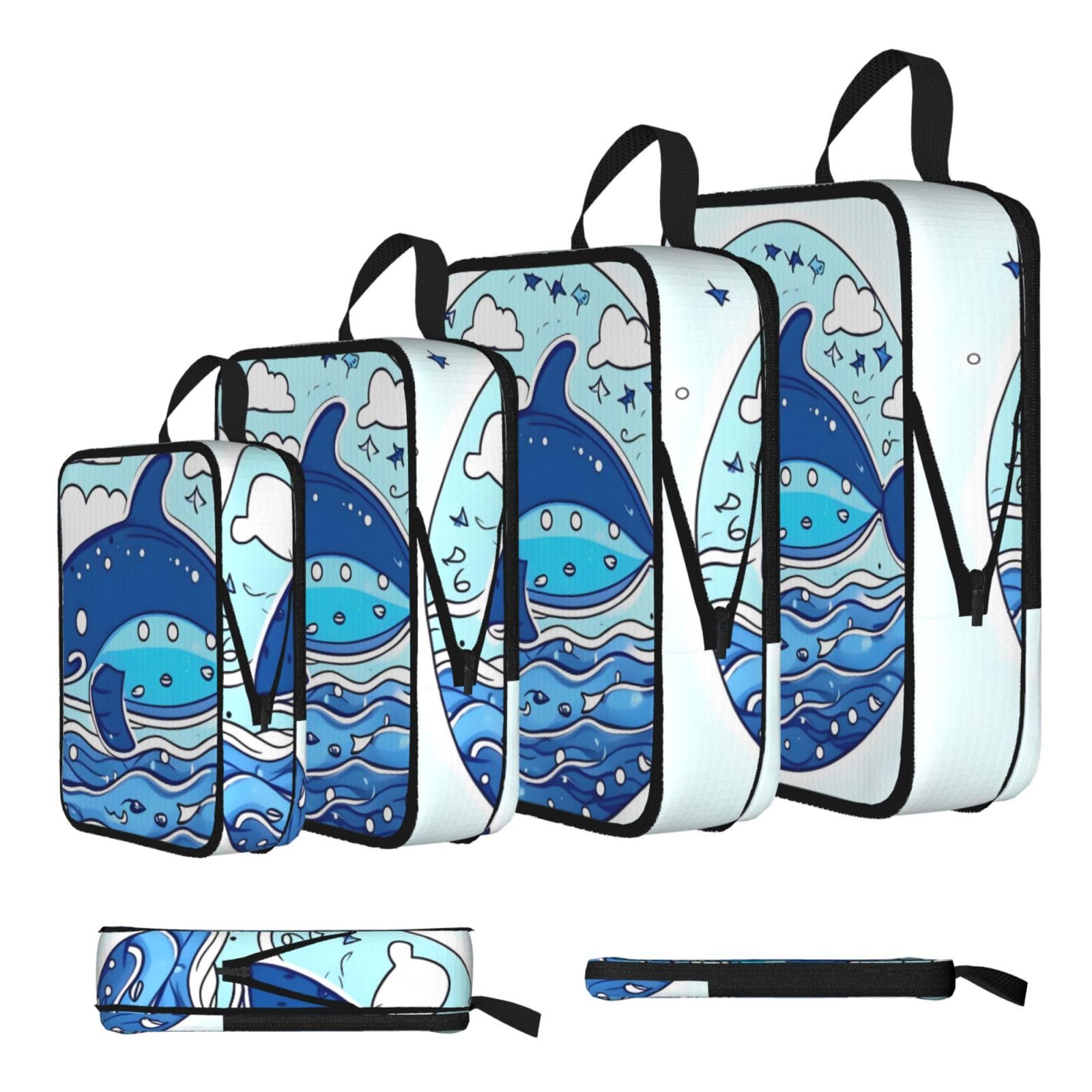 Sxzvvbn Black Small Whale Swimming Compression Packing Cubes 4 Piece Set