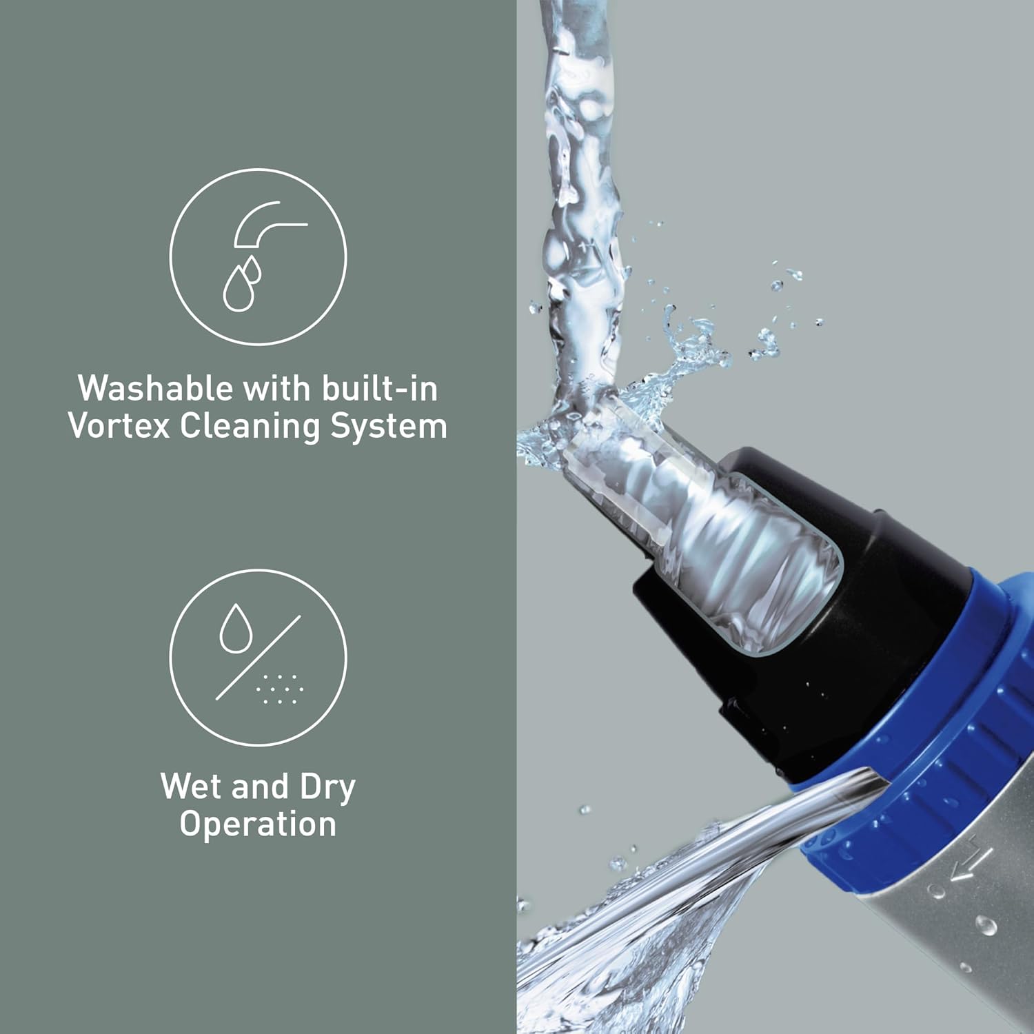 Panasonic ER-GN30-K Nose, Ear n Facial Hair Trimmer Wet/Dry with Vortex Cleaning System, Black