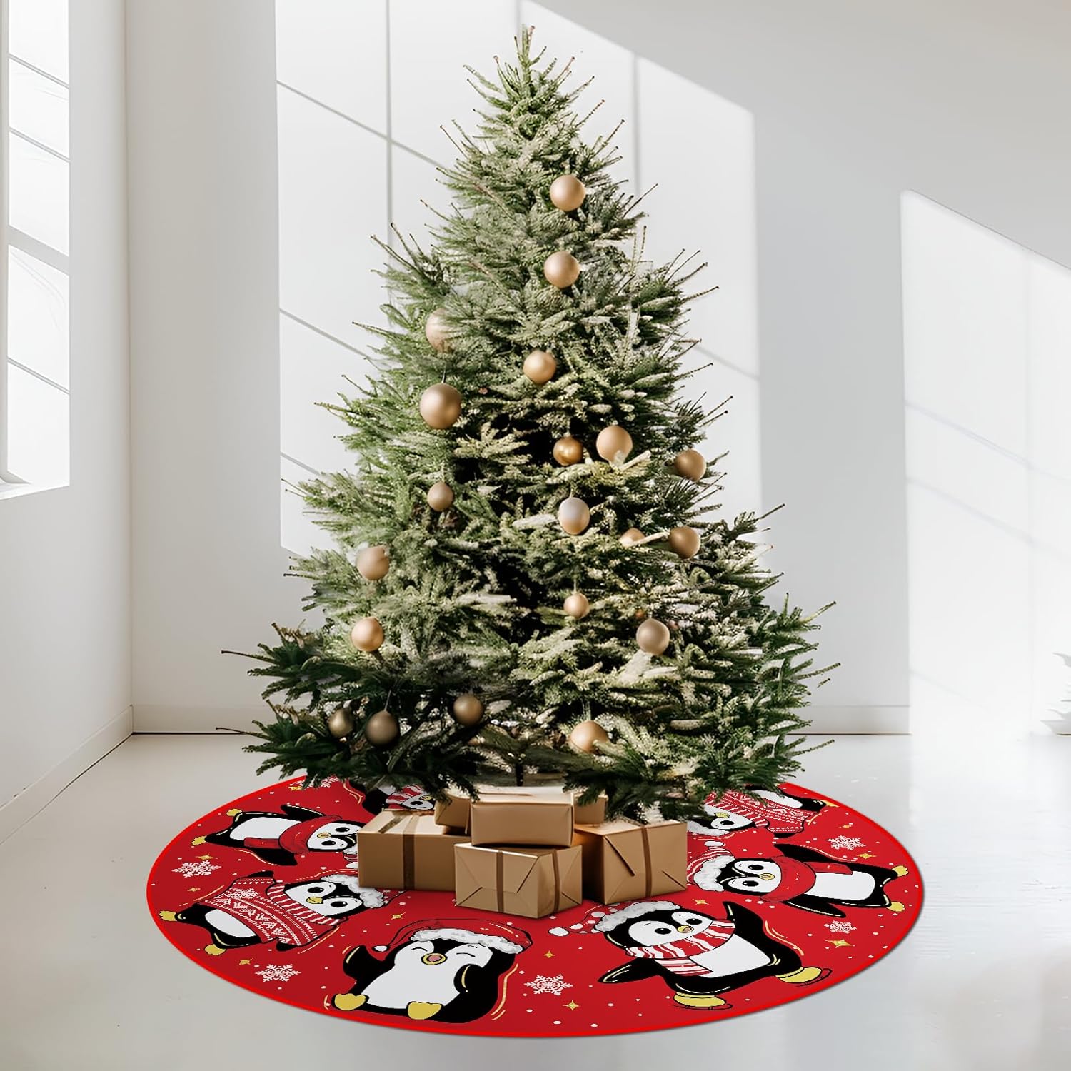 Christmas Tree Skirt Black Tree Skirts Penguins Xmas Tree Skirt Tree Mat 36 Inch Winter Christmas Red Decorations for Home