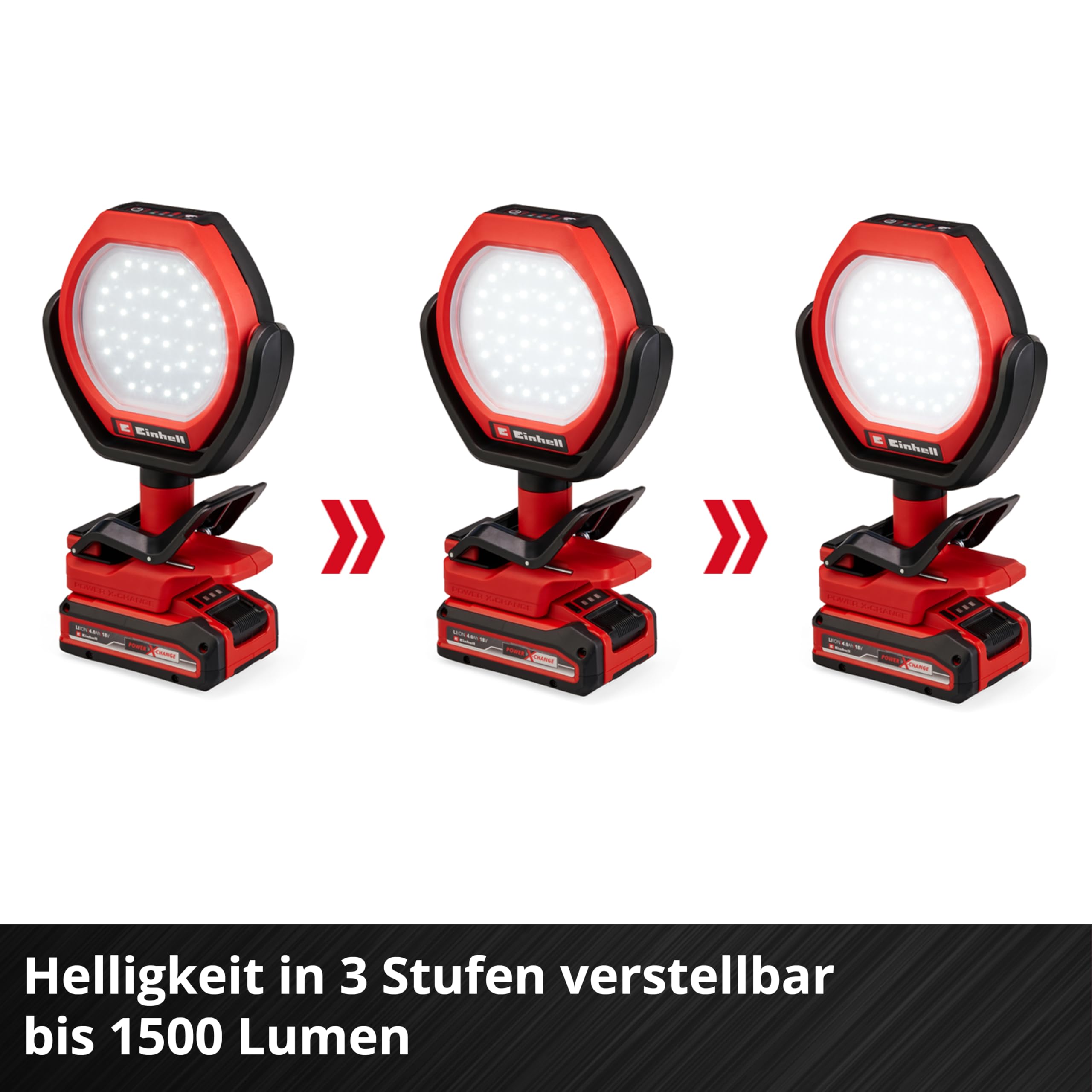 Einhell Akku-Outdoor-Lampe GC-OL 18/1500 Li-Solo Power X-Change (18 V, 1500 lm, 7000 K, 4 m Leuchtweite, schwenk- & Drehbarer Leuchtkopf, 3 Helligkeitsstufen, Ohne Akku)