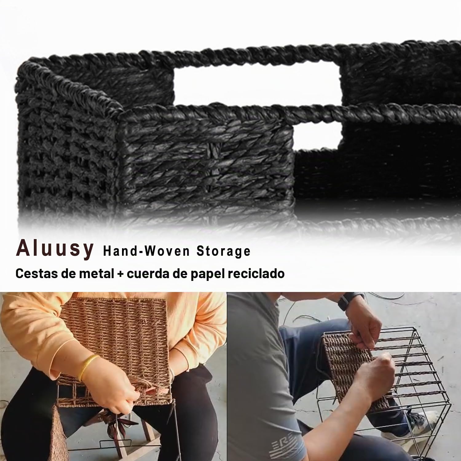 2 Cestas de Almacenaje, Cesta Mimbre Tejidas a Mano Cubo 28CM, Cesta Grande Plegable de Papel de Jacinto de Agua con Asas, Cesto Decorativo para Baño Estanterías Kallax Cocina