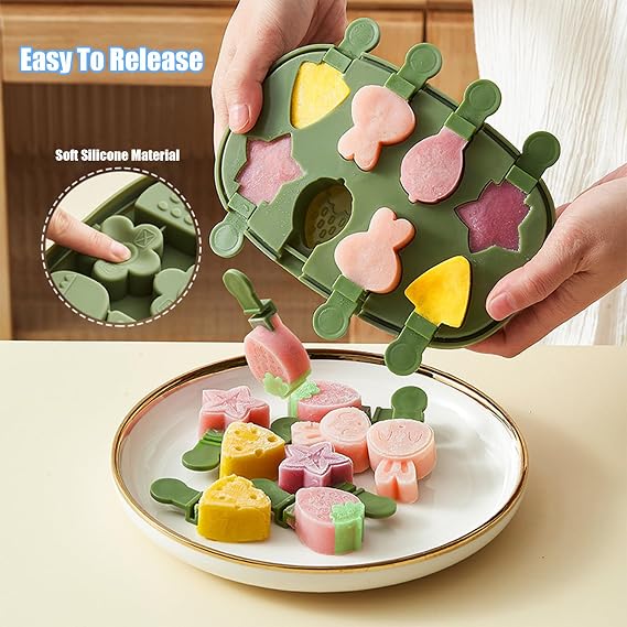 Mini Silicone Popsicles Molds, Cute Shapes Crocodile Small Popsicle Molds, Homemade Frozen Ice Pop Mold Bpa Free, Reusable Pop Mold Set with Lid and Stick(8 pieces)