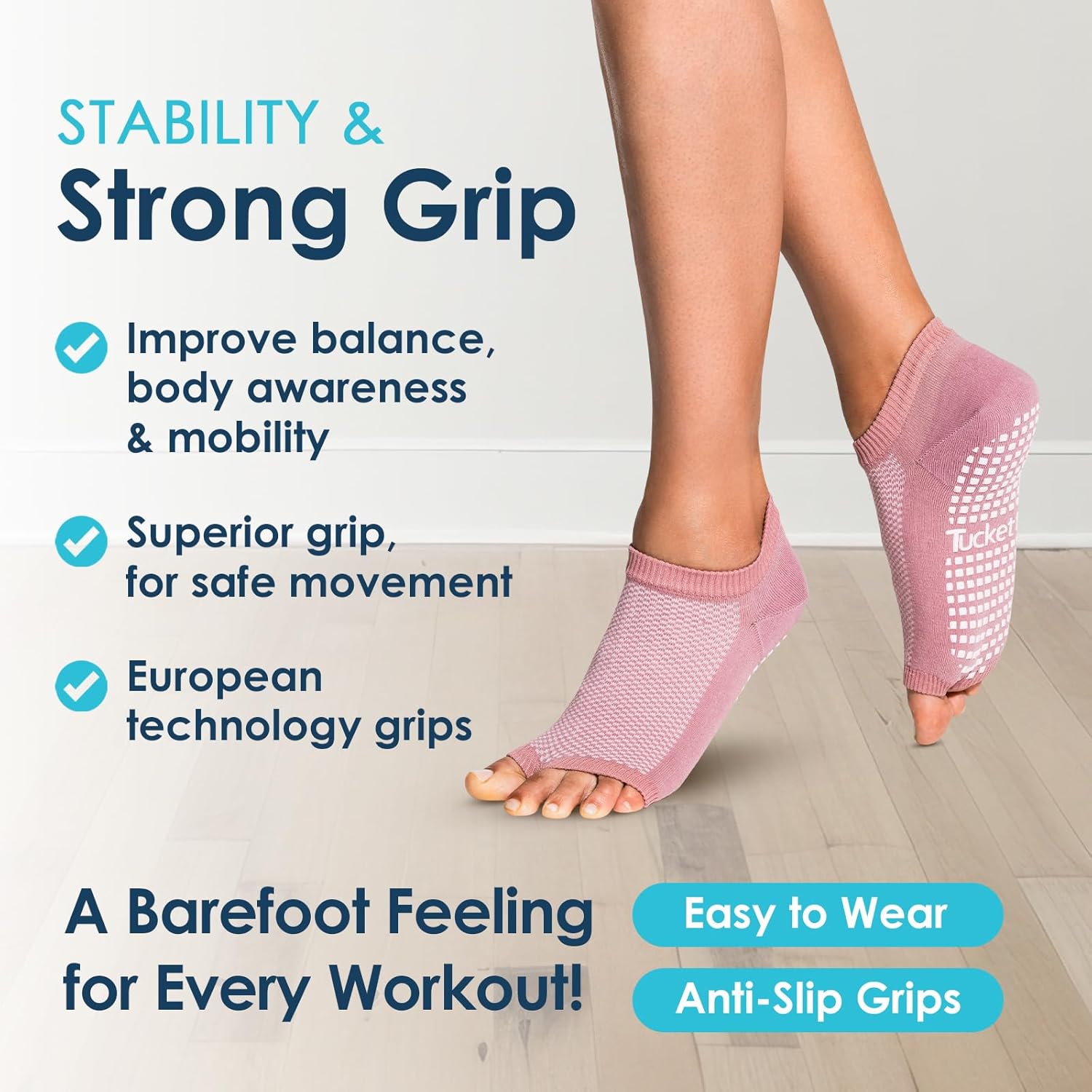 Tucketts Flow Toeless Pilates Socks with Grips for Women, Non-Slip Barre Yoga Socks for Barefoot Workouts, Sizes 5-13, 1 Pair - Image 7