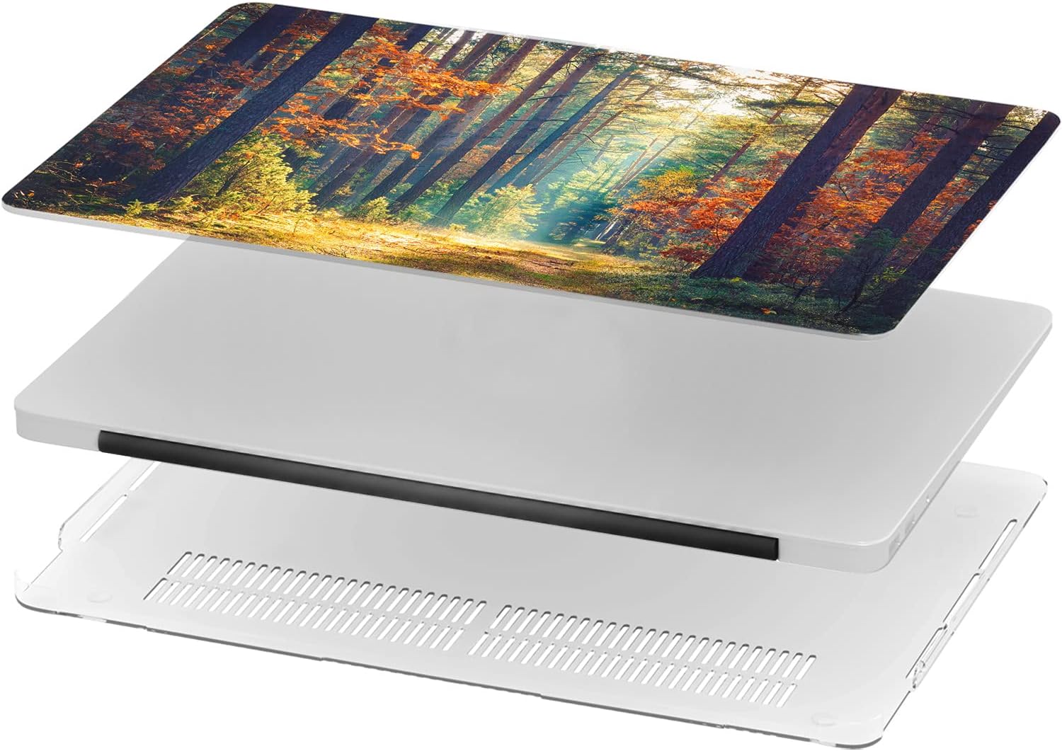 Mertak Hard Case Compatible with MacBook Pro 16 14 Air 15 13 inch M3 M2 M1 Mac 2024 2023 2022 2018 FAL Touch Bar Print Nature Leaves Clear Laptop Protective Trees Plastic Autumn Forest Trail Cover
