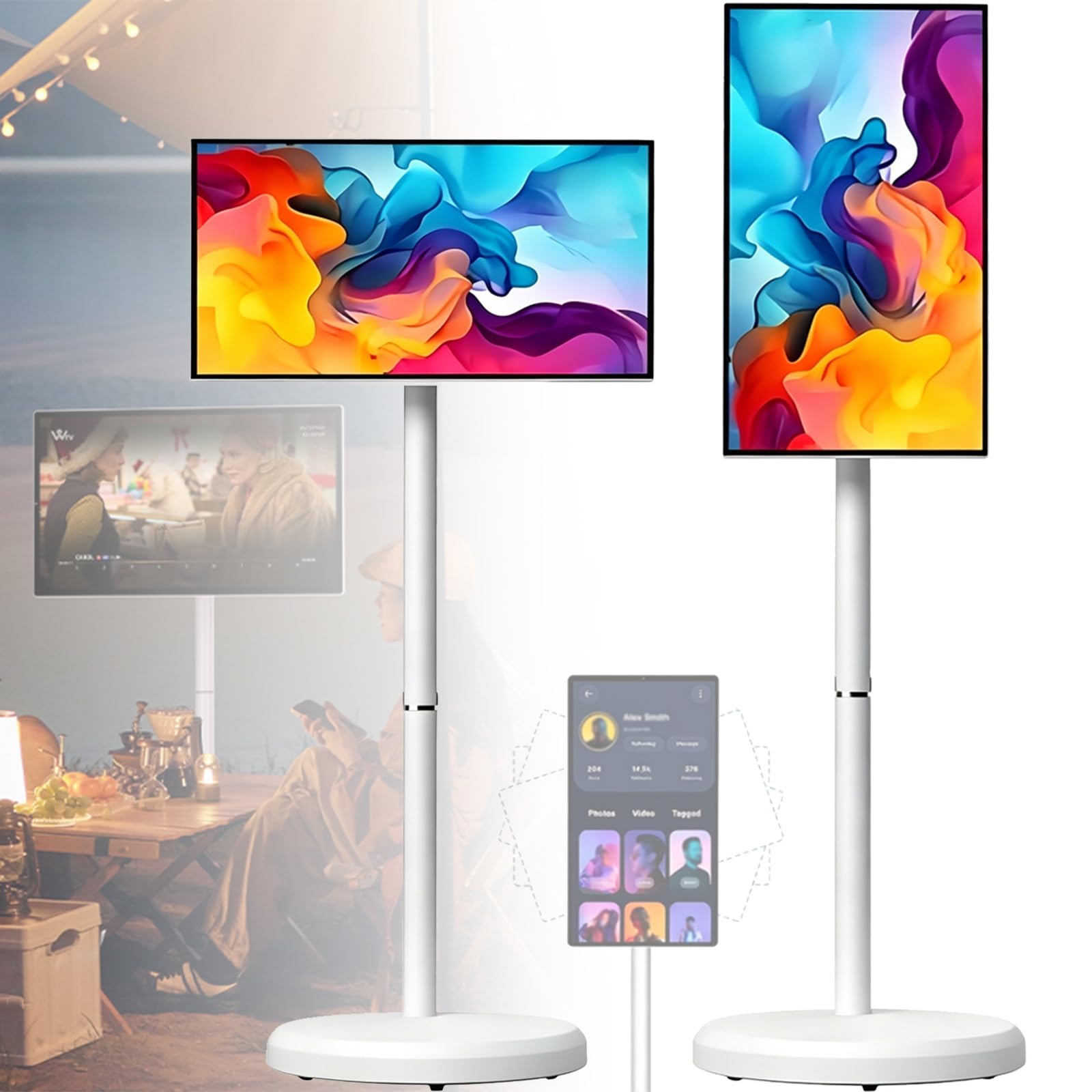 TV Portatile Intelligente 21.5/24/27/32 Pollici, con Batteria ad Alta capacità, Telecamera HD e Bluetooth, Operativo Android, 4GB+64GB/8GB+128GB, Schermo Touch(32inches,8GB+128GB)