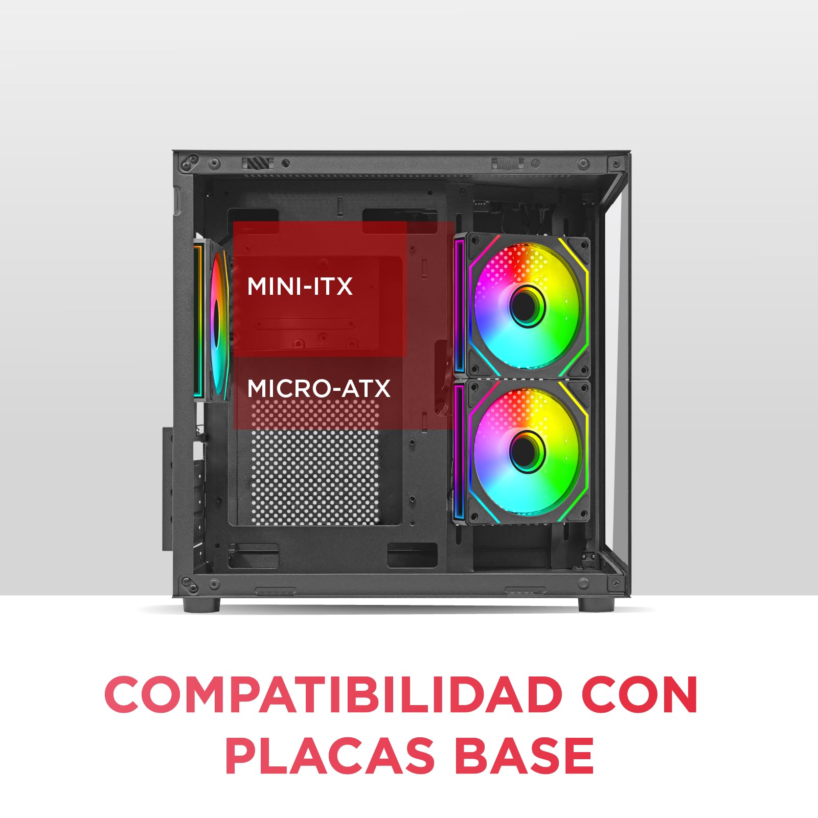 Nuwo Vitra BK100 | Caja PC Gaming Micro-ATX Micro Tower | 3 Ventiladores ARGB 120 mm | Estructura de Doble cámara | Panel Frontal y Lateral de Cristal Templado | Negro