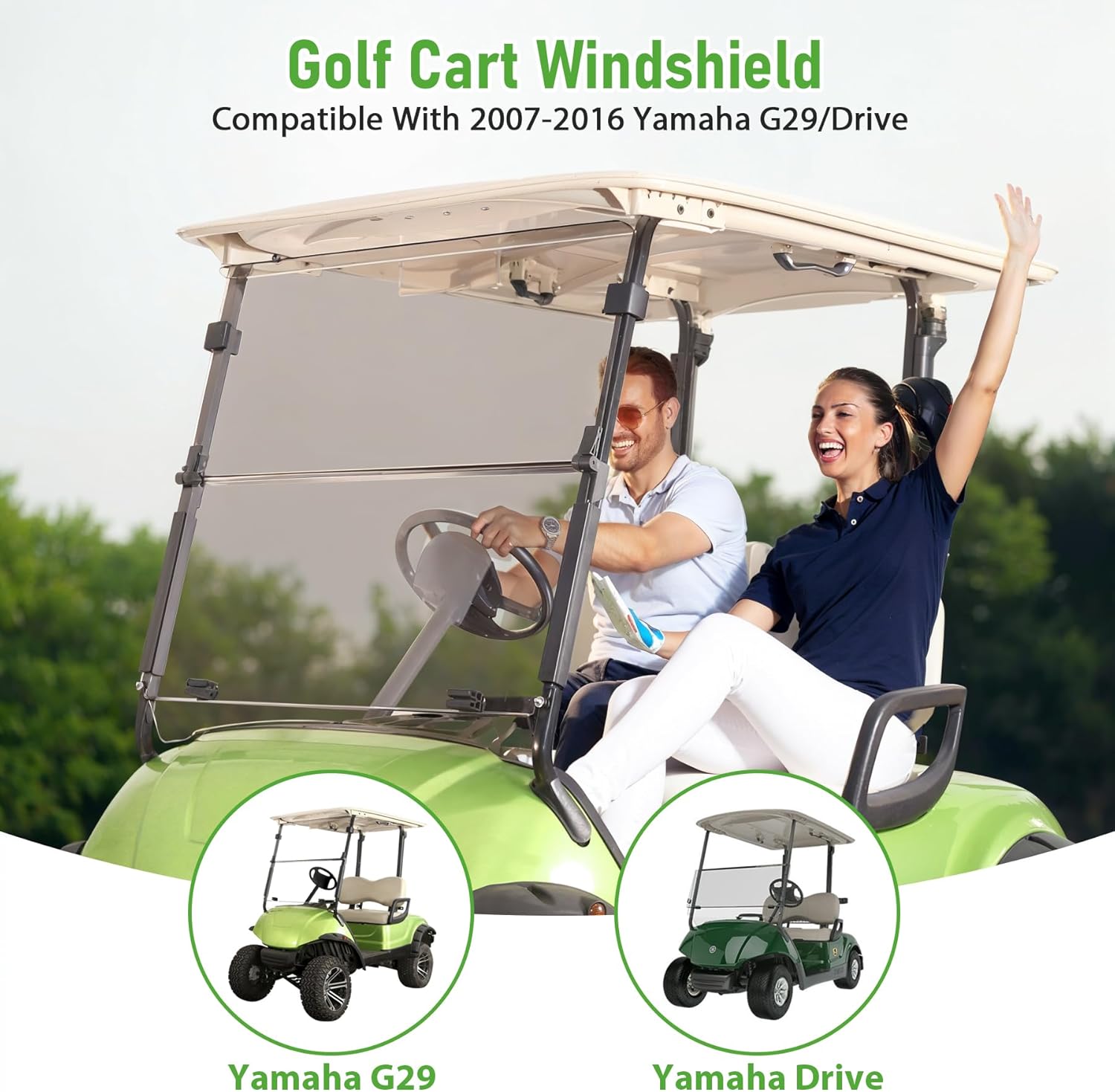 10L0L Golf Cart Windshield for Yamaha Drive/G29 Gas or Electric (2007-2016 Models), Shatterproof and Foldable- Clear & Tinted (Tinted)