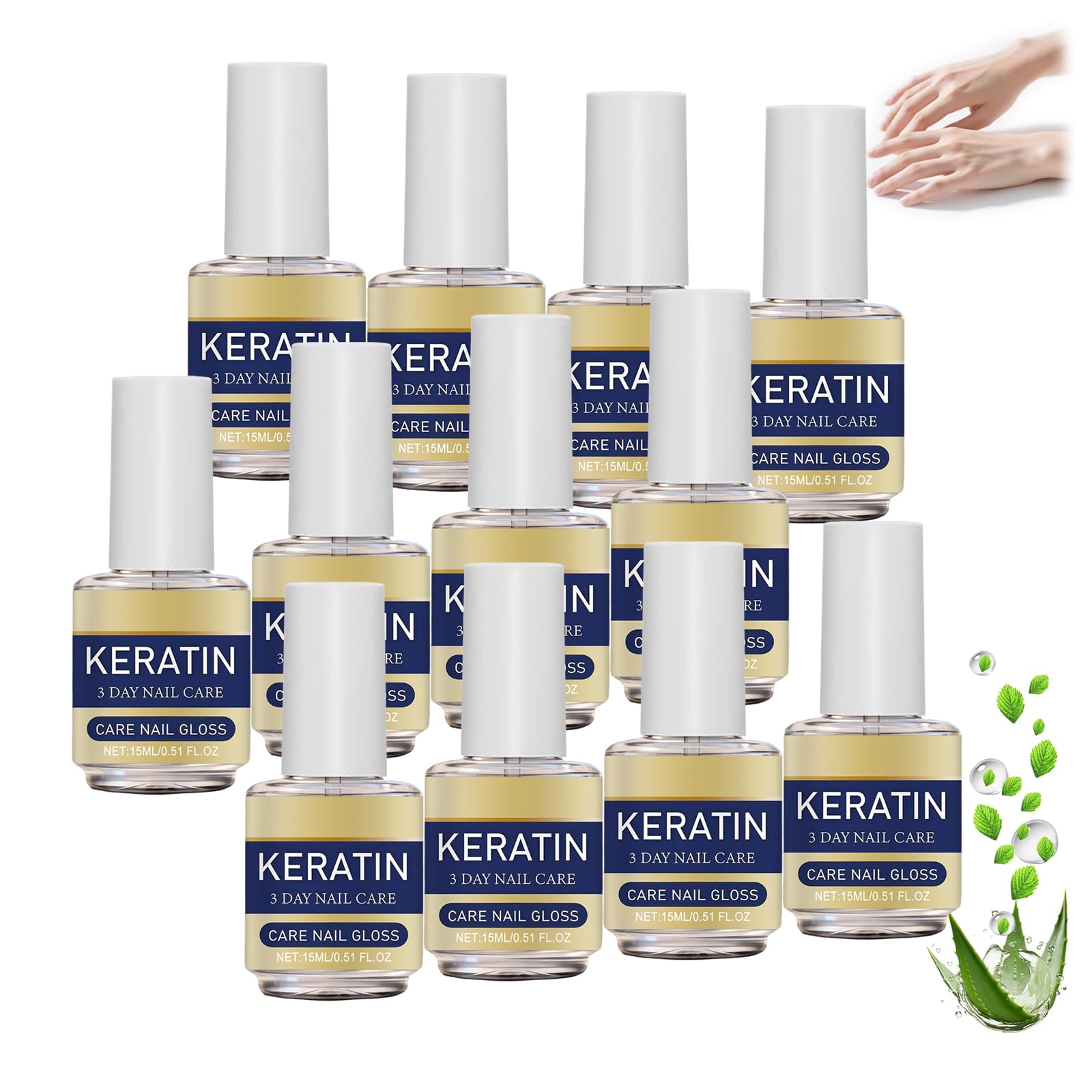 Olio per unghie con cheratina e aminoacidi, cura intensiva di 3 giorni per unghie secche e fragili, nutre intensamente le unghie secche e le cuticole secche, rinforza e idrata per forti (12 pezzi)