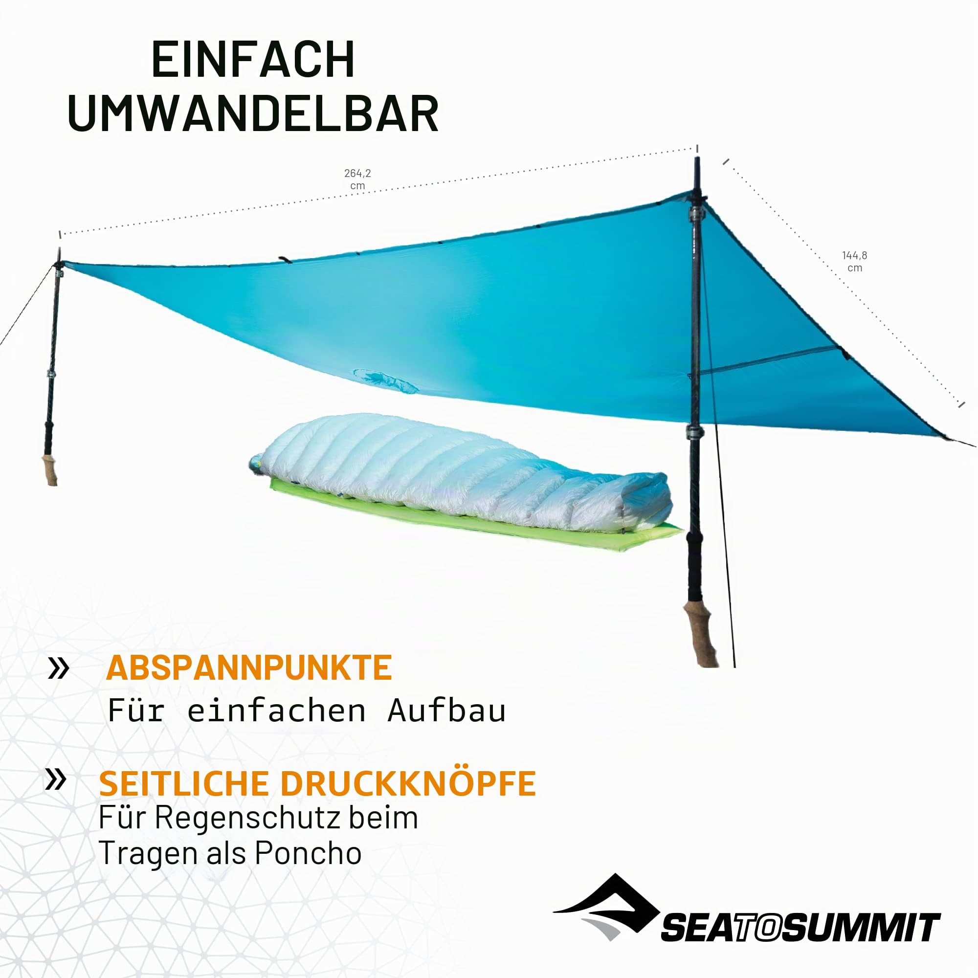 Sea to Summit Ultra-SIL Nano Tarp Poncho 4-in-1 Raincoat, Pack Cover, Groundsheet, and Shelter