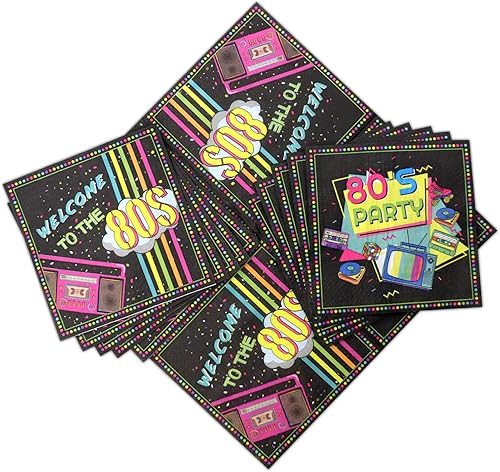 Miniatura 4 de 100 servilletas de decoración de los años 80 de 13 x 13 pulgadas, servilletas de fiesta de regreso a los 80, servilletas coloridas de hip hop para